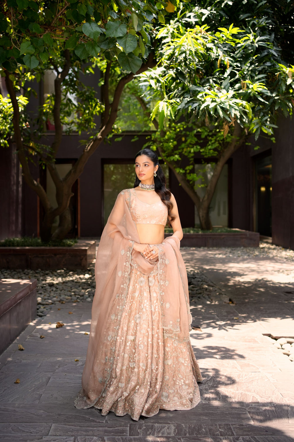 Chanderi Embroidered Pink Lehenga Set