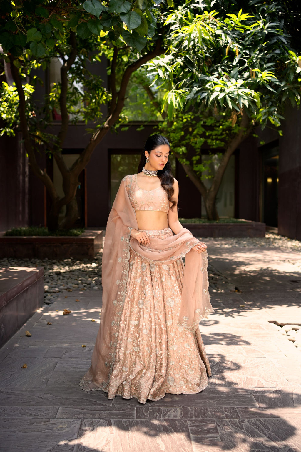 Chanderi Embroidered Pink Lehenga Set