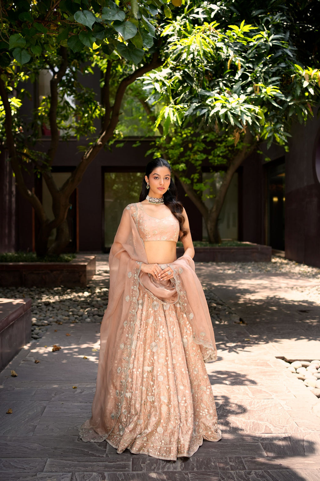 Chanderi Embroidered Pink Lehenga Set