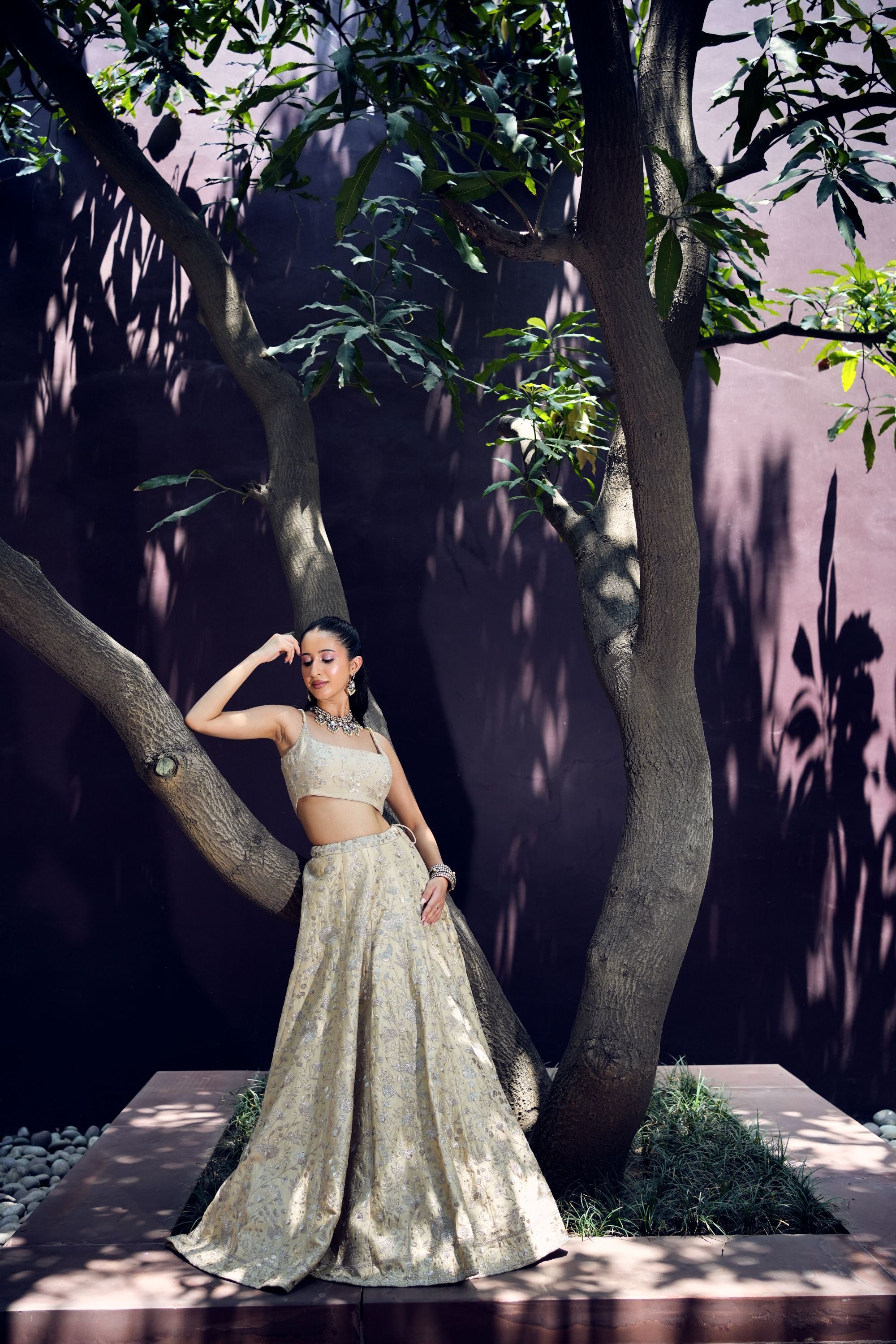 Chanderi Embroidered lvory lehenga set