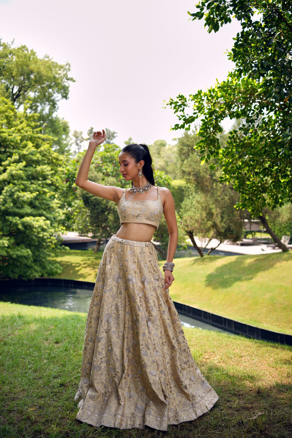 Chanderi Embroidered lvory lehenga set