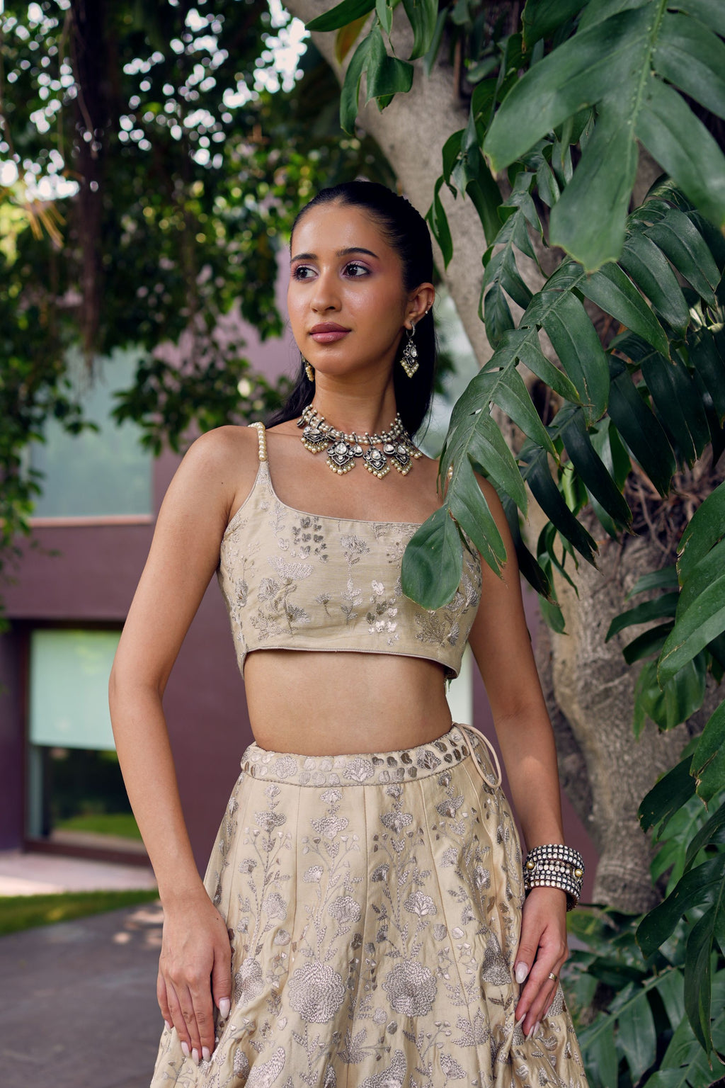 Chanderi Embroidered lvory lehenga set