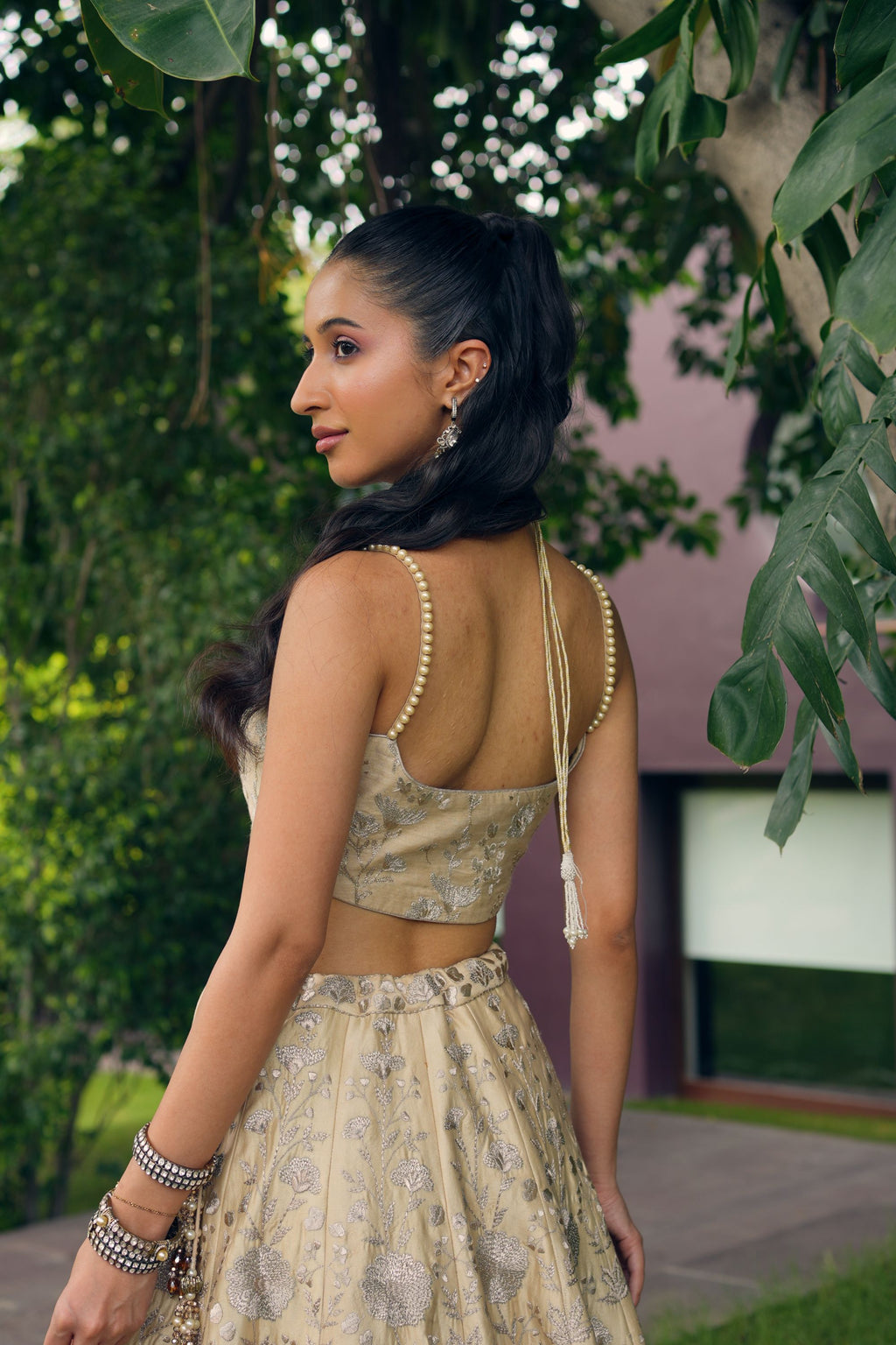 Chanderi Embroidered lvory lehenga set