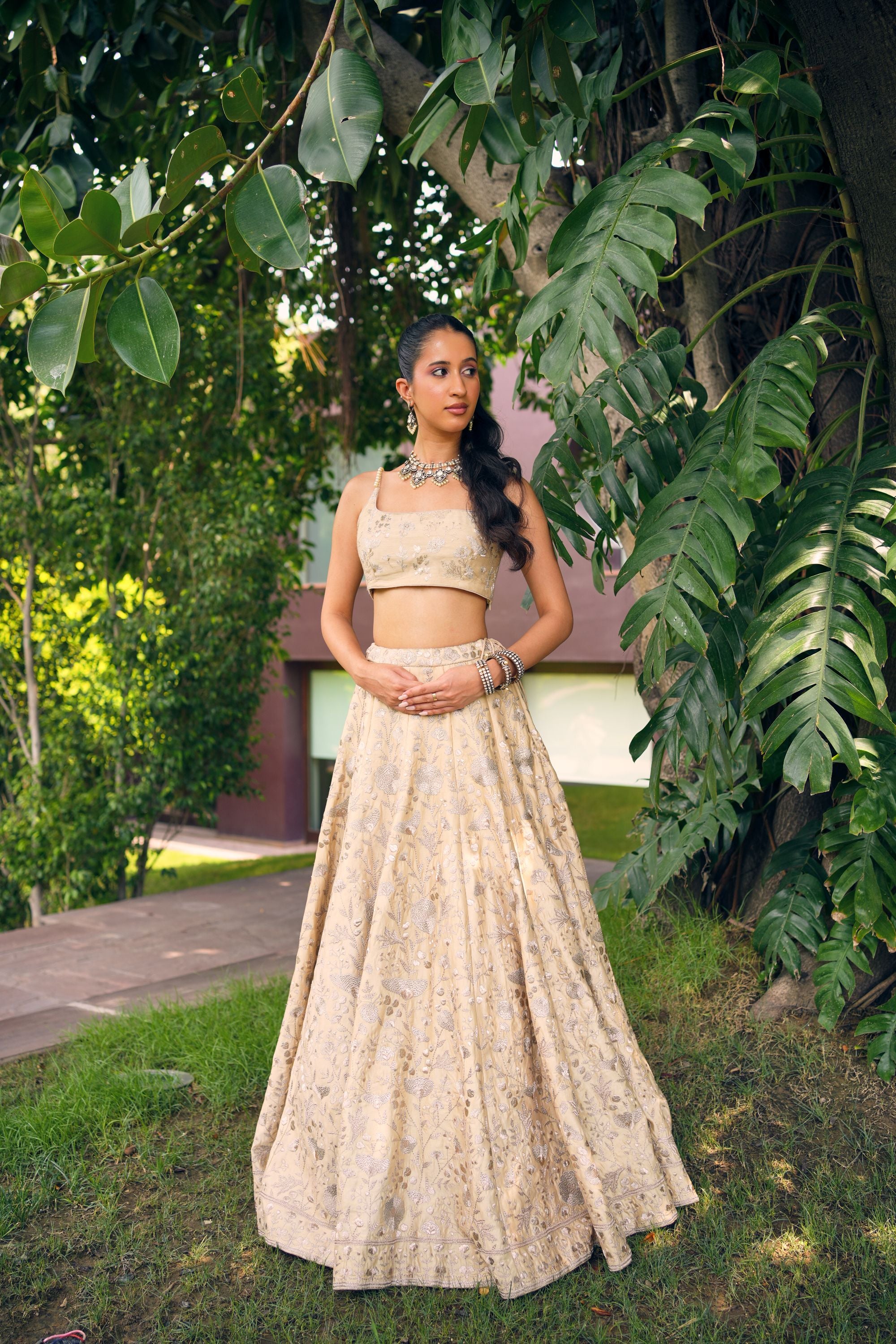 Chanderi Embroidered lvory lehenga set
