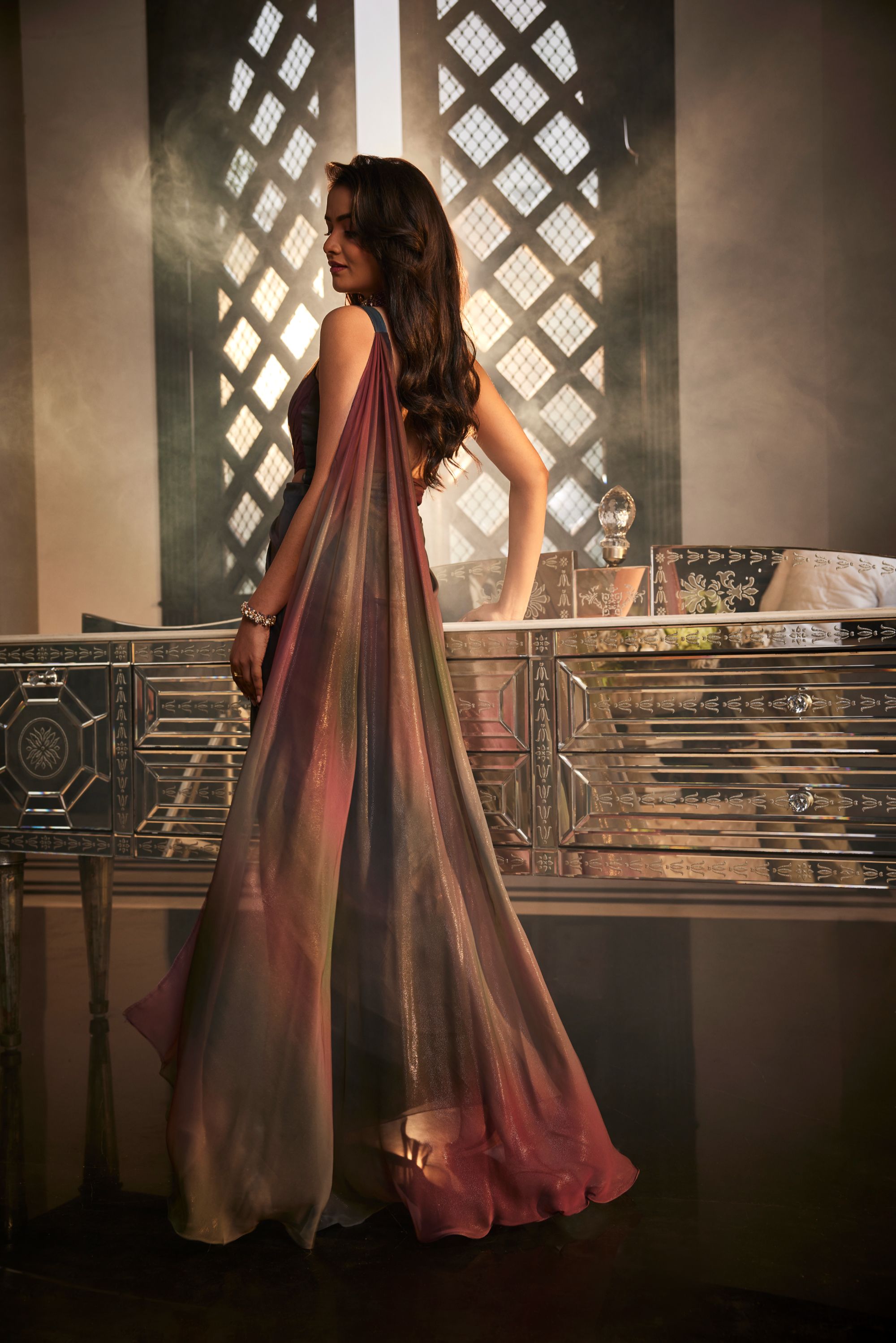 Multi Color Fluid Shimmer Georgette Gown