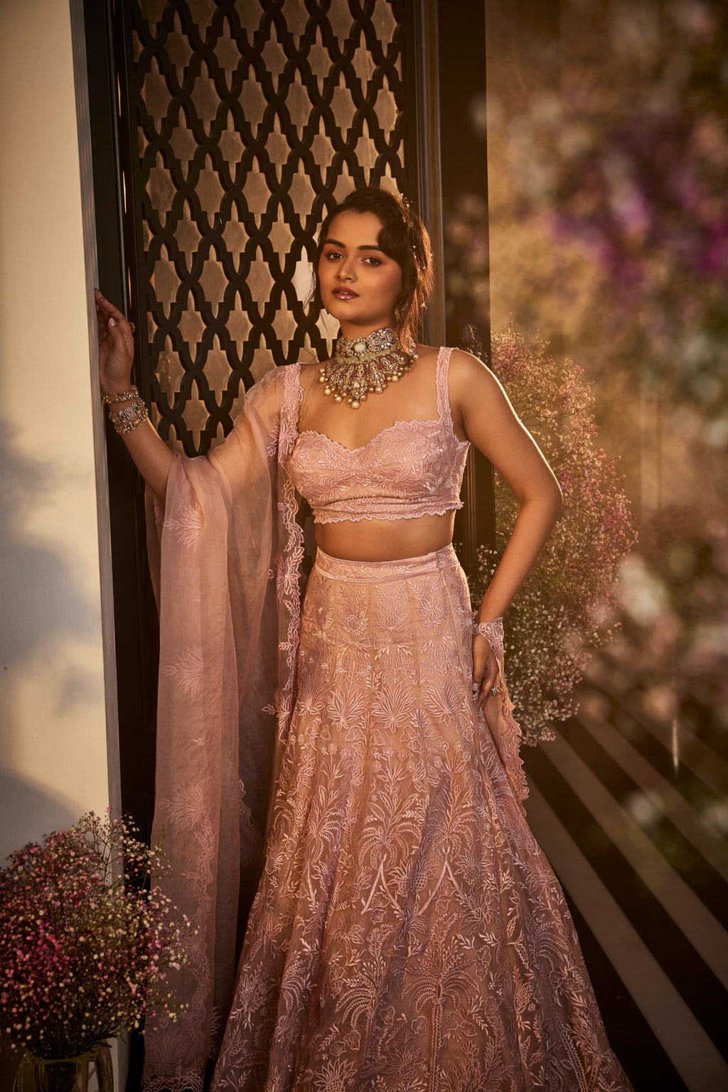 Tropical embroidery design lehenga set