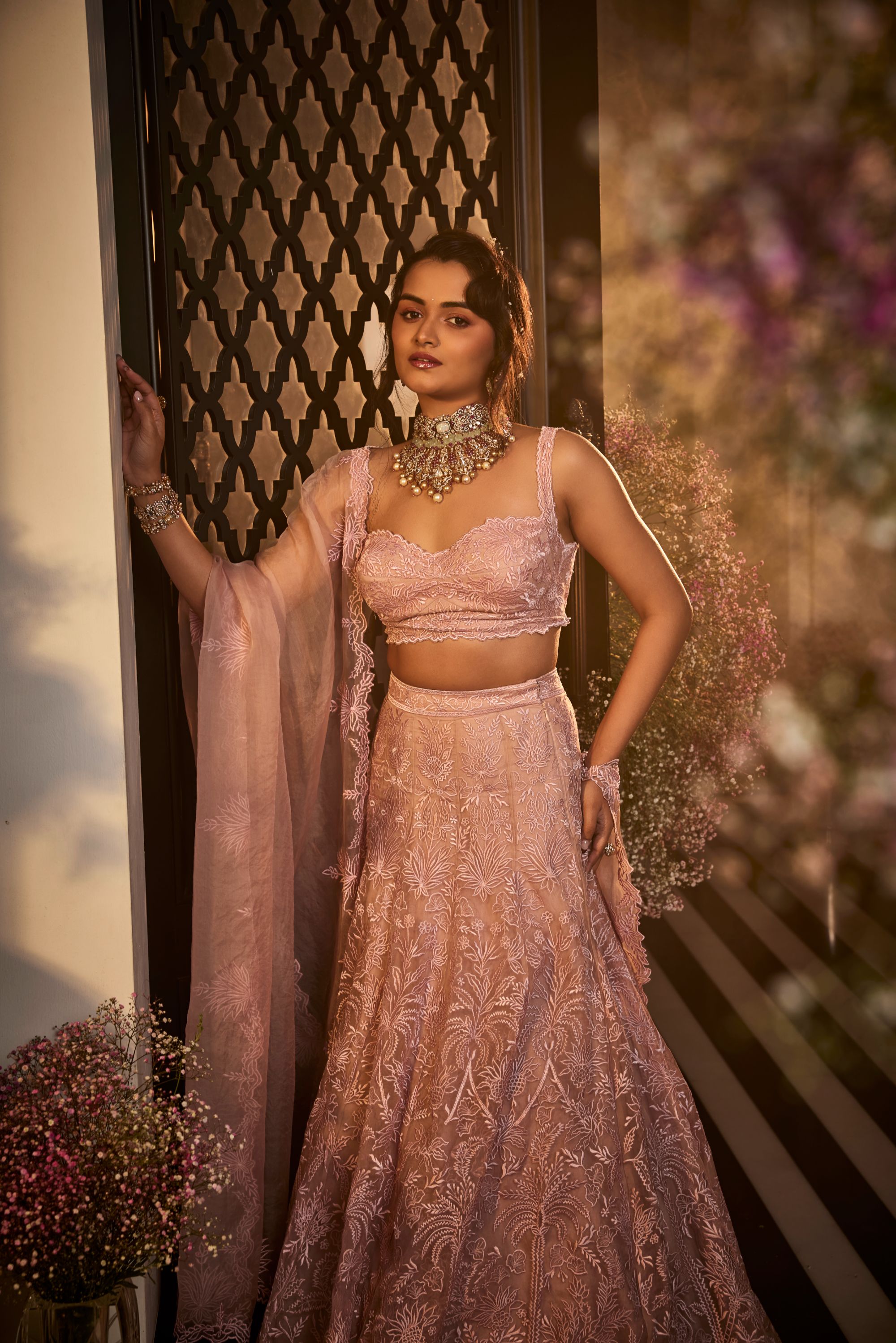 Tropical embroidery design lehenga set