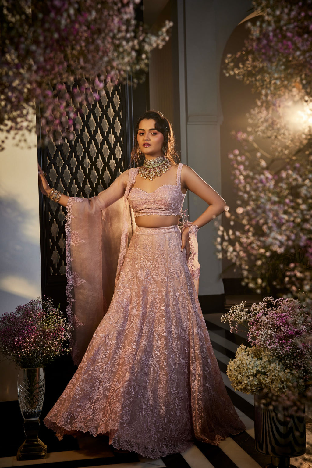 Tropical embroidery design lehenga set