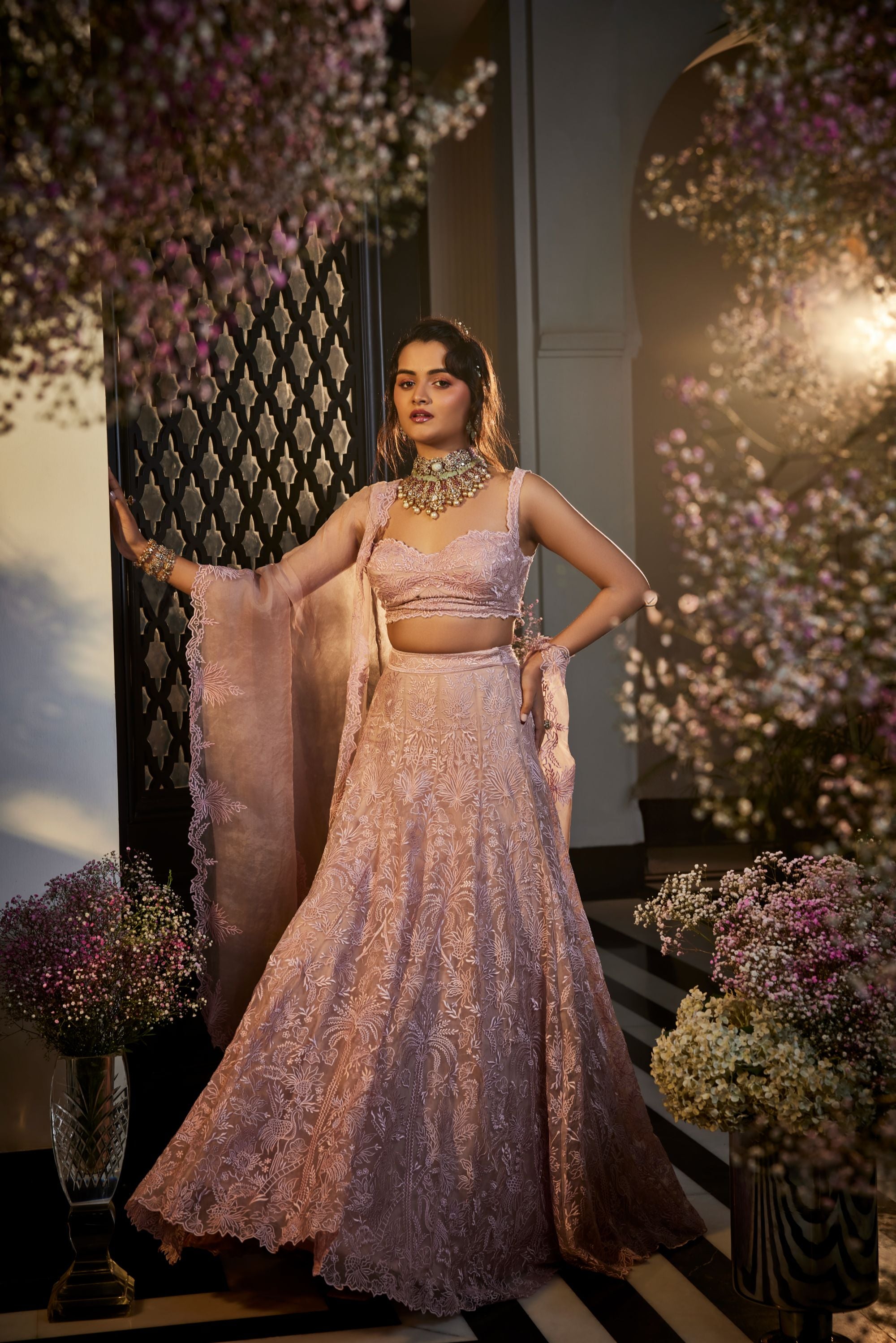 Tropical embroidery design lehenga set