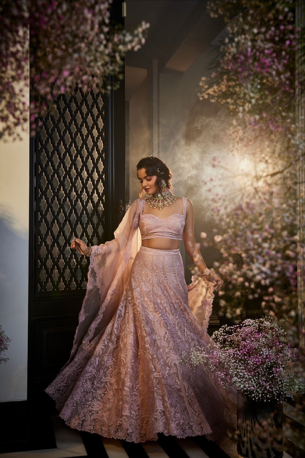 Tropical embroidery design lehenga set