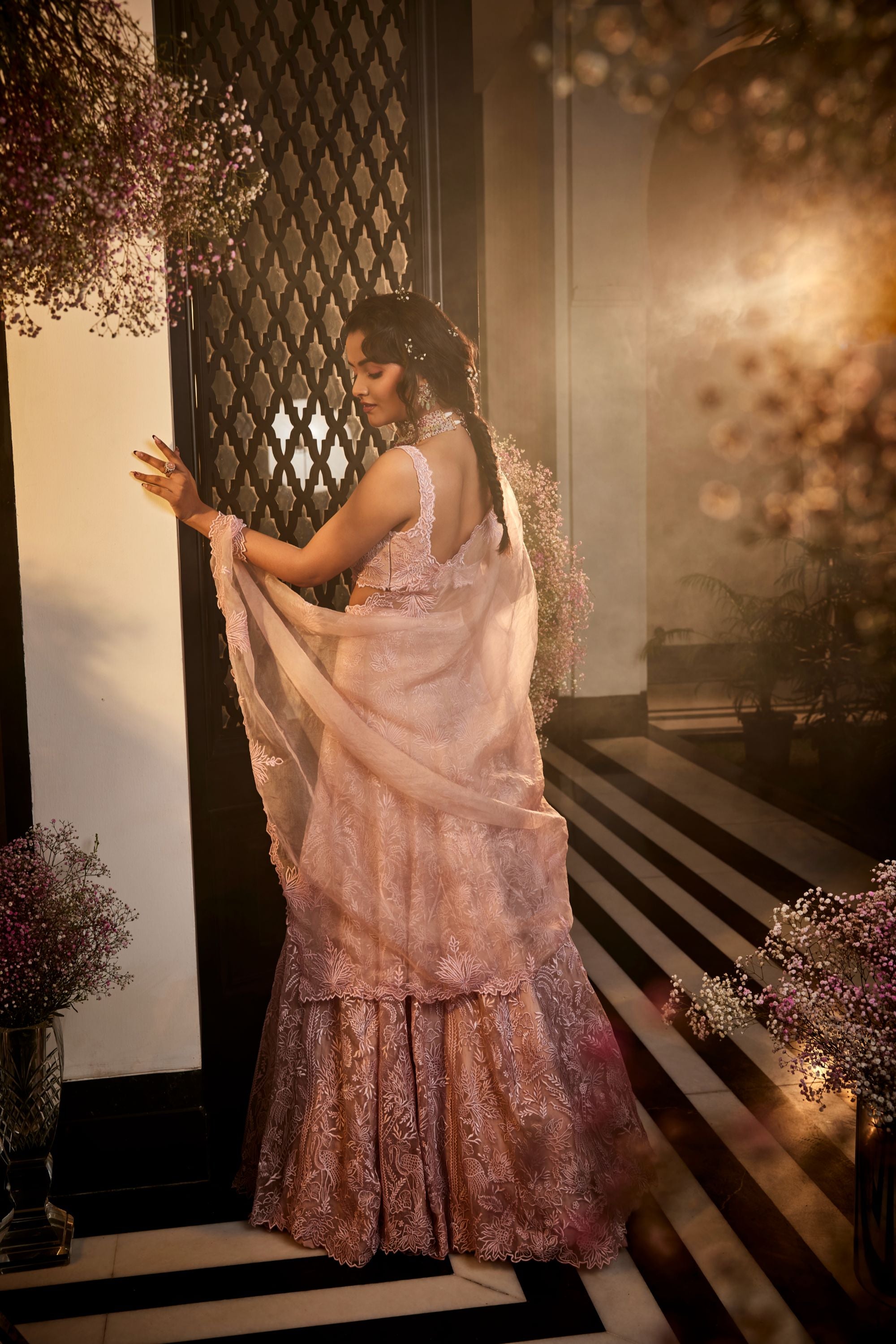 Tropical embroidery design lehenga set