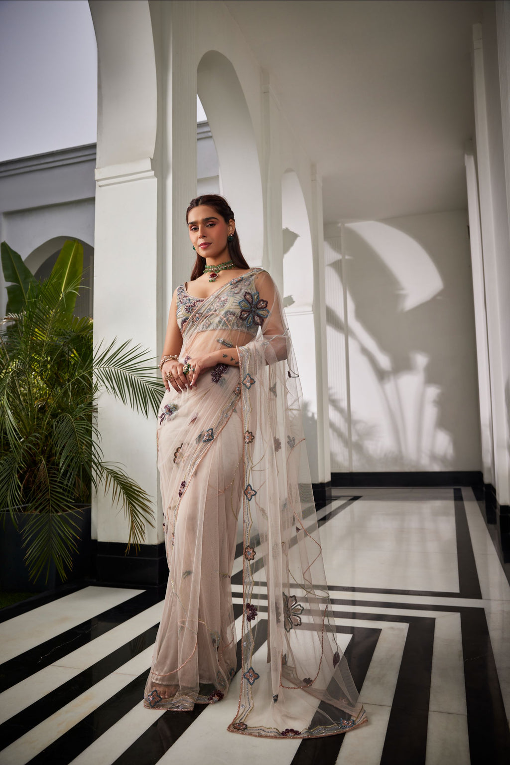 Ivory Pre Stitched Saree