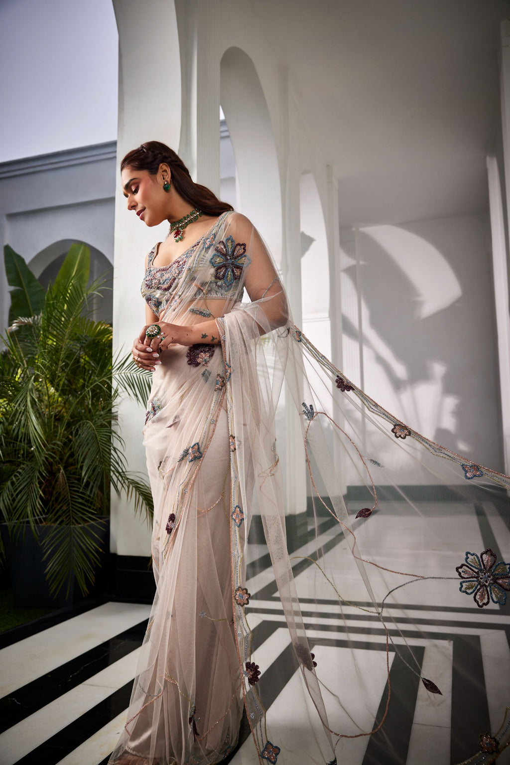 Ivory Pre Stitched Saree