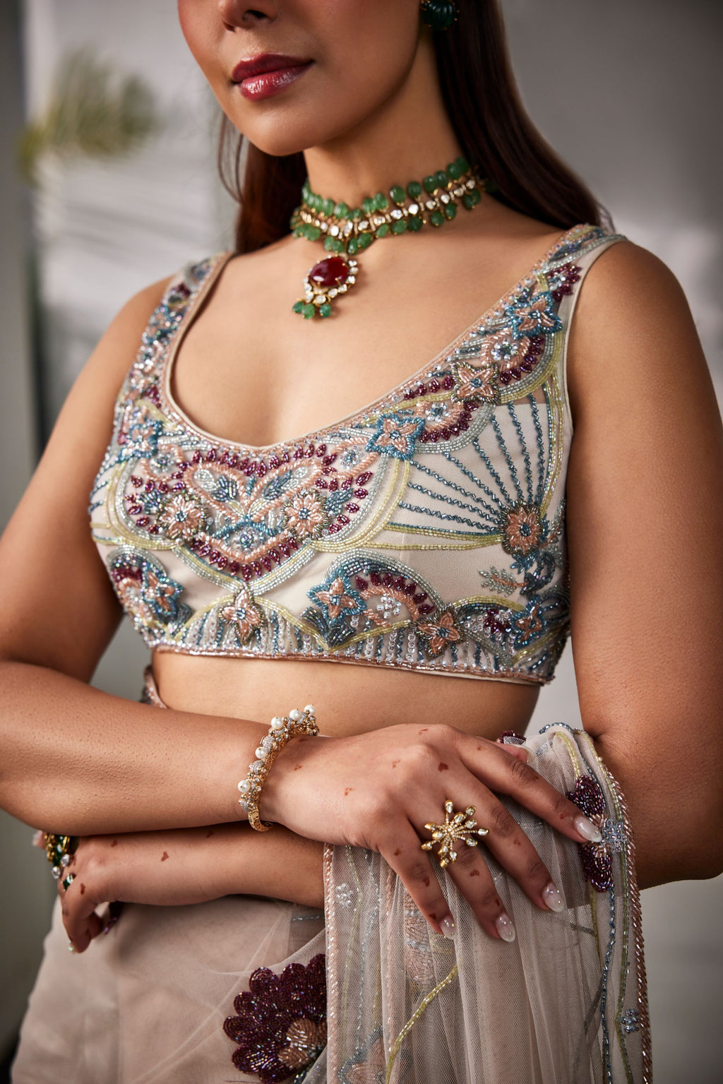 Ivory Pre Stitched Saree