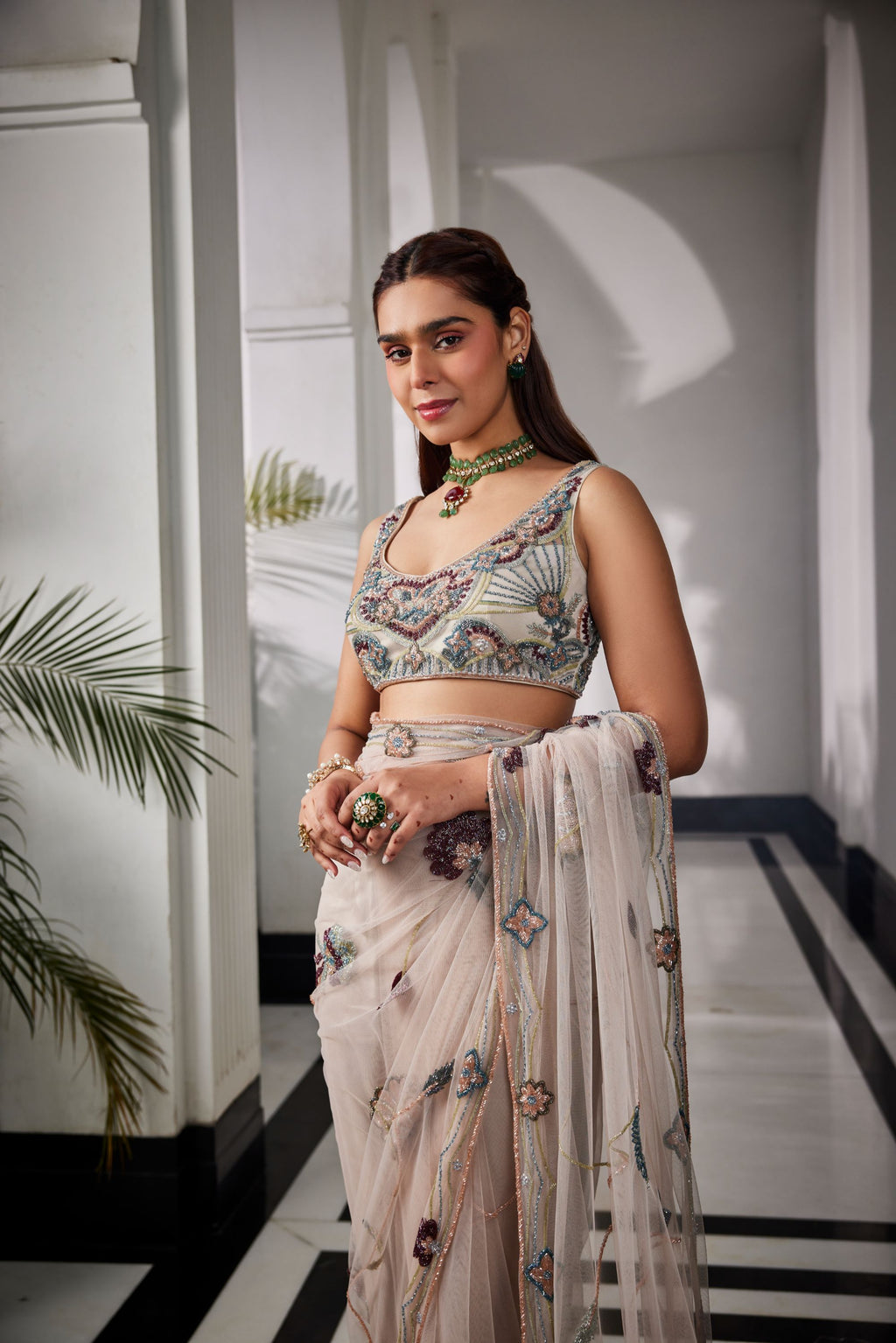 Ivory Pre Stitched Saree