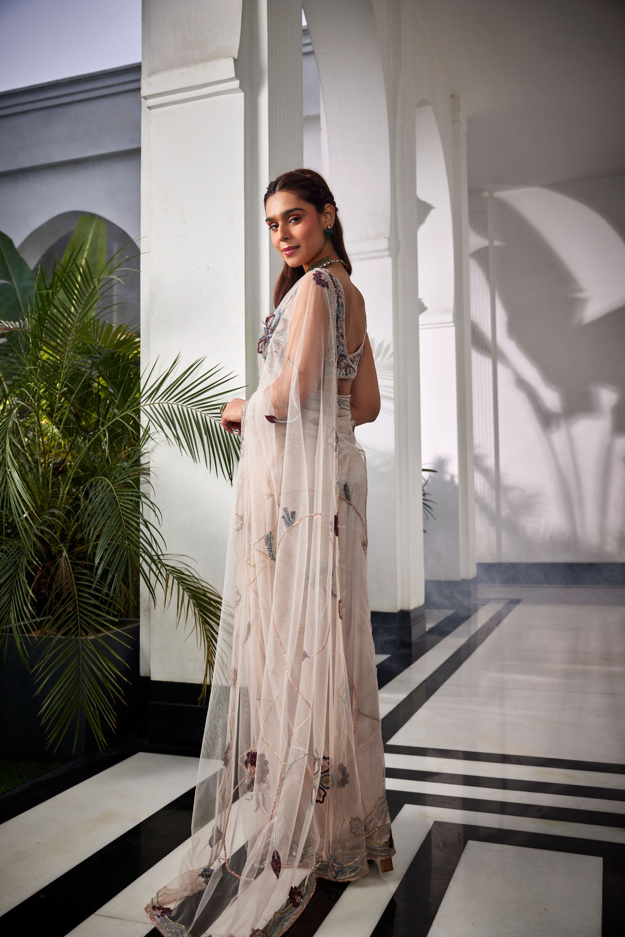 Ivory Pre Stitched Saree