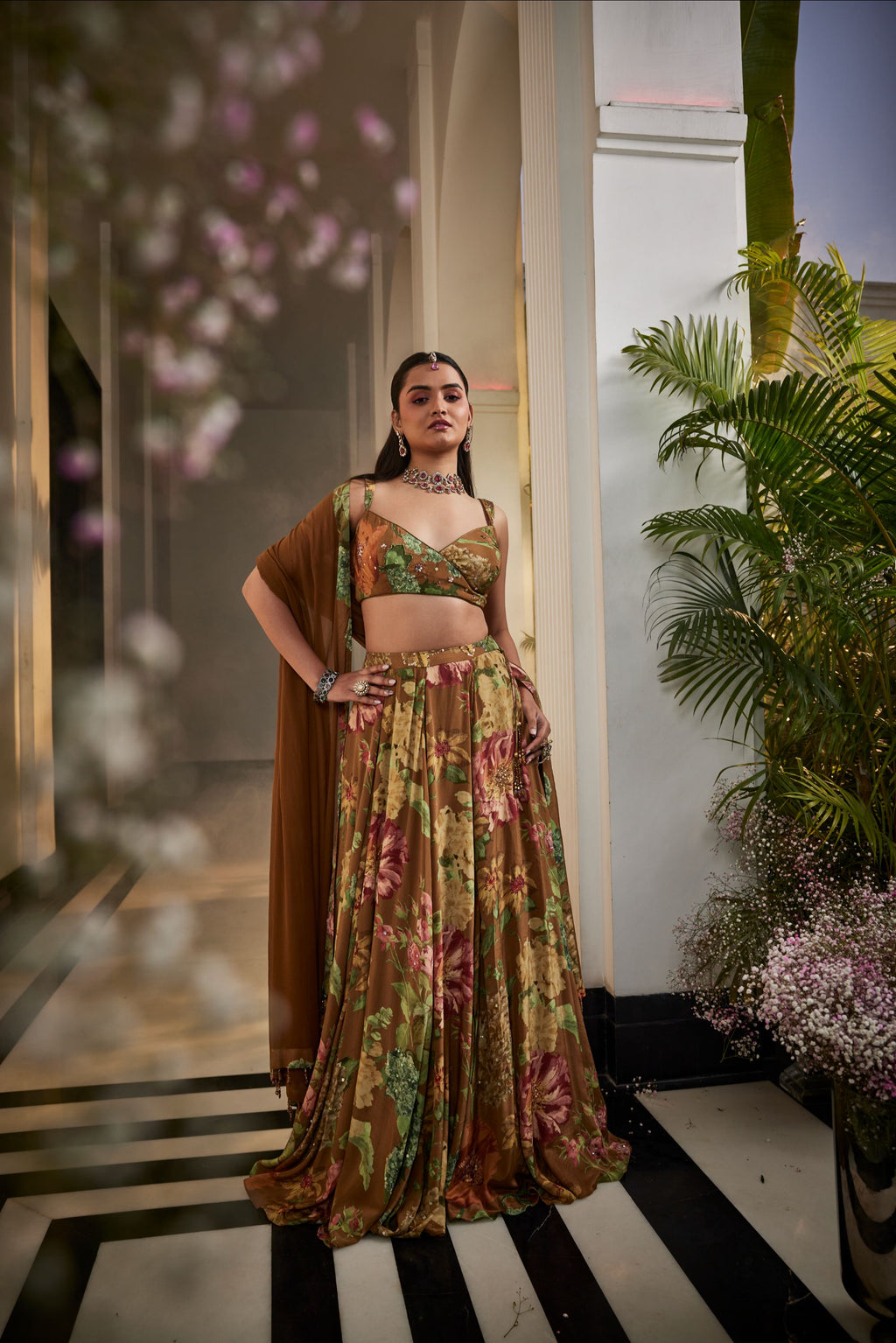 Handwork Brown Musturd Lehenga Set