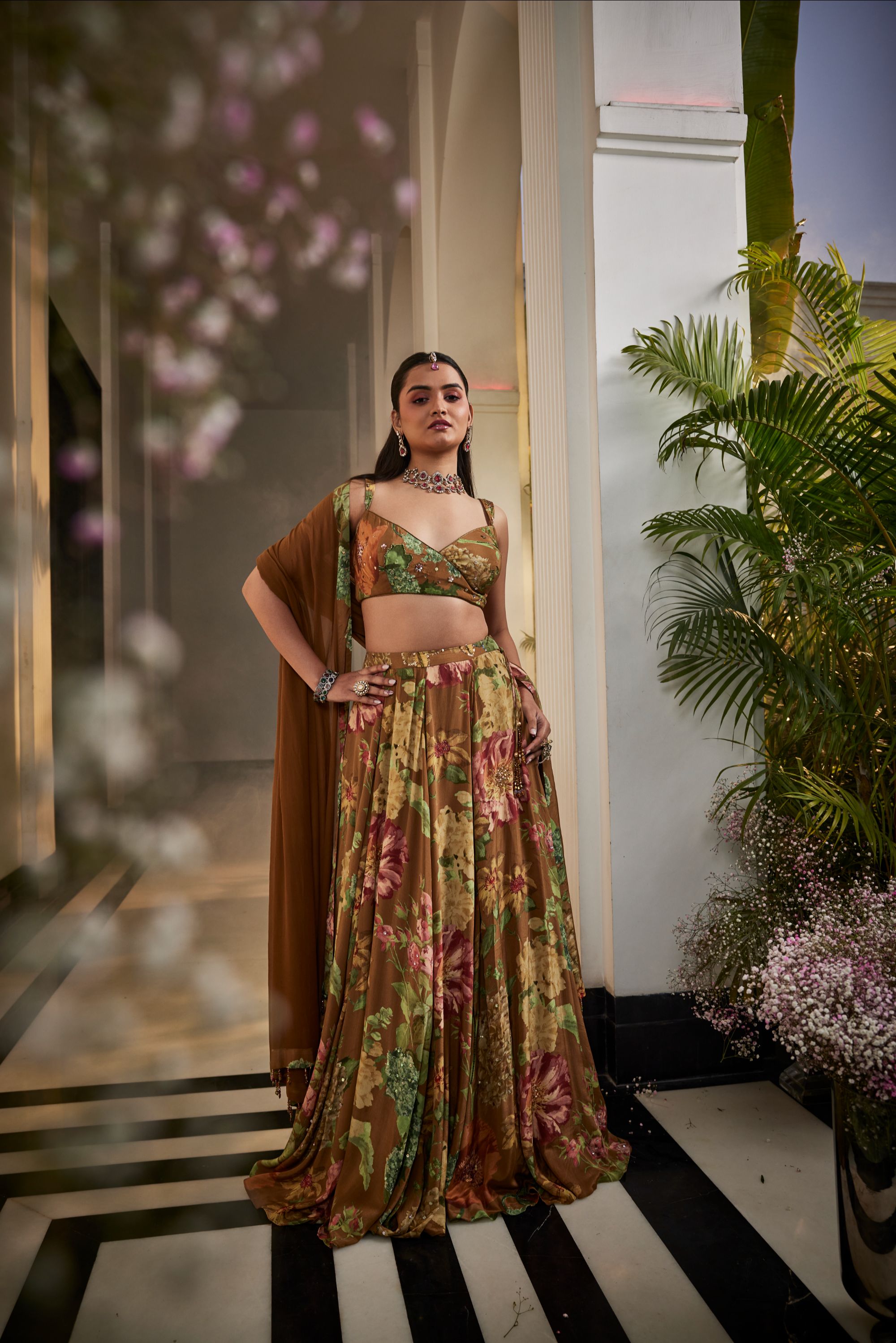 Handwork Brown Musturd Lehenga Set