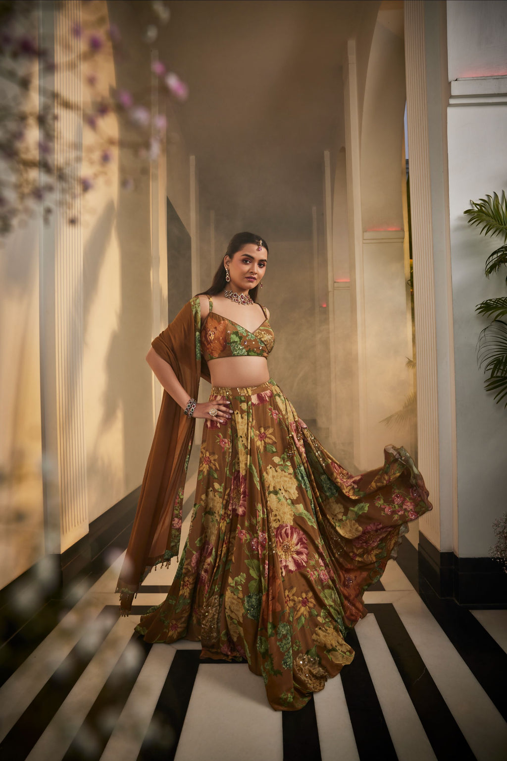 Handwork Brown Musturd Lehenga Set