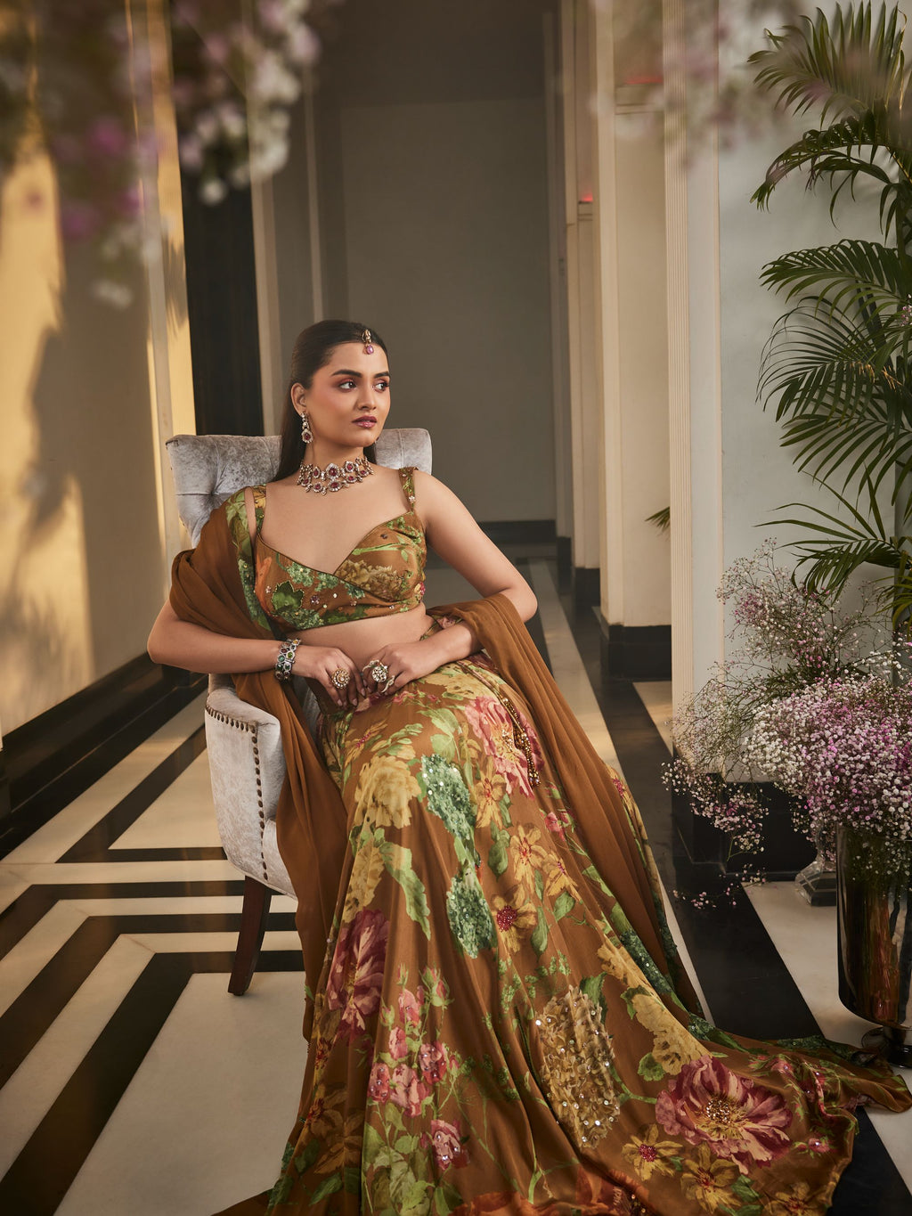 Handwork Brown Musturd Lehenga Set