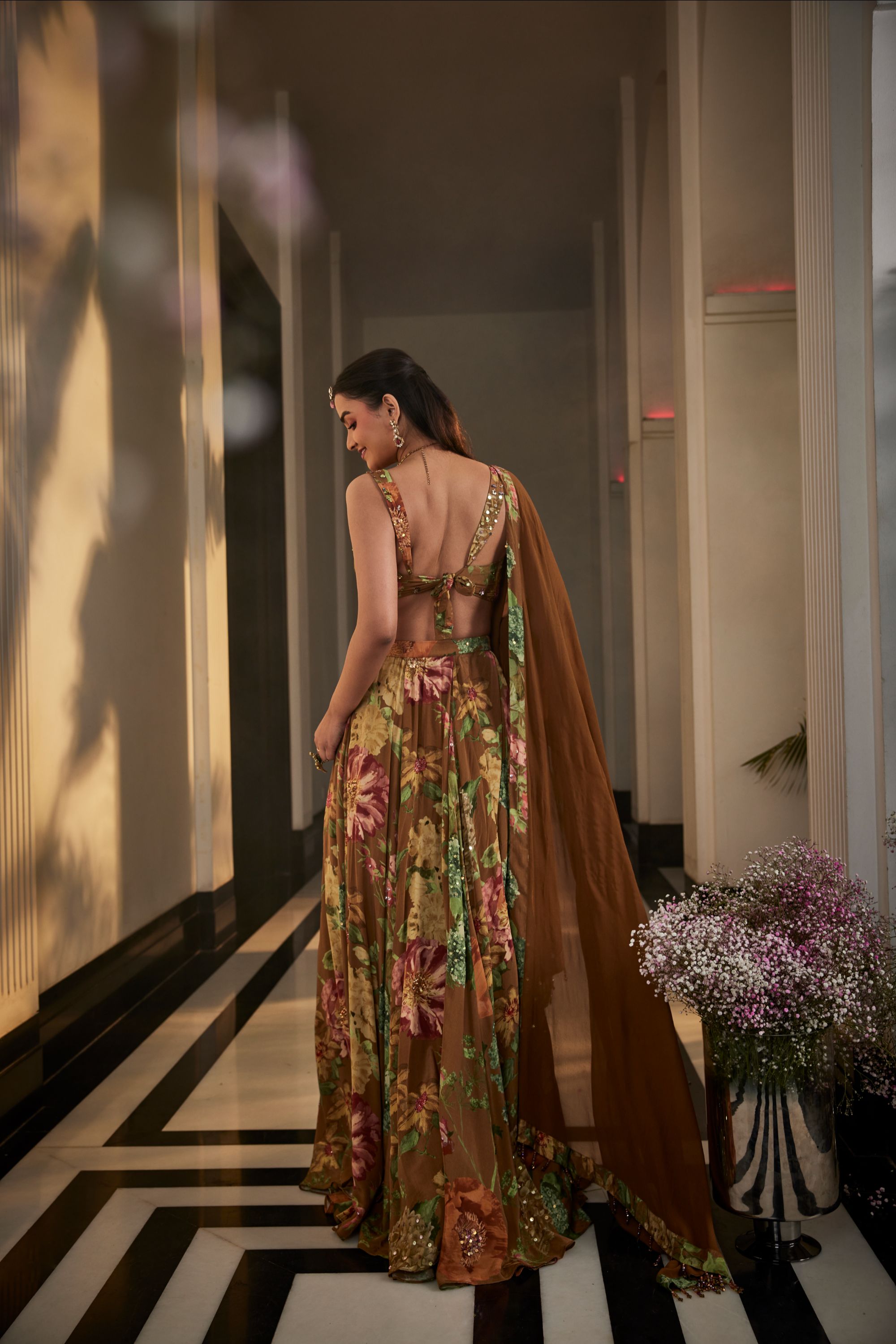 Handwork Brown Musturd Lehenga Set