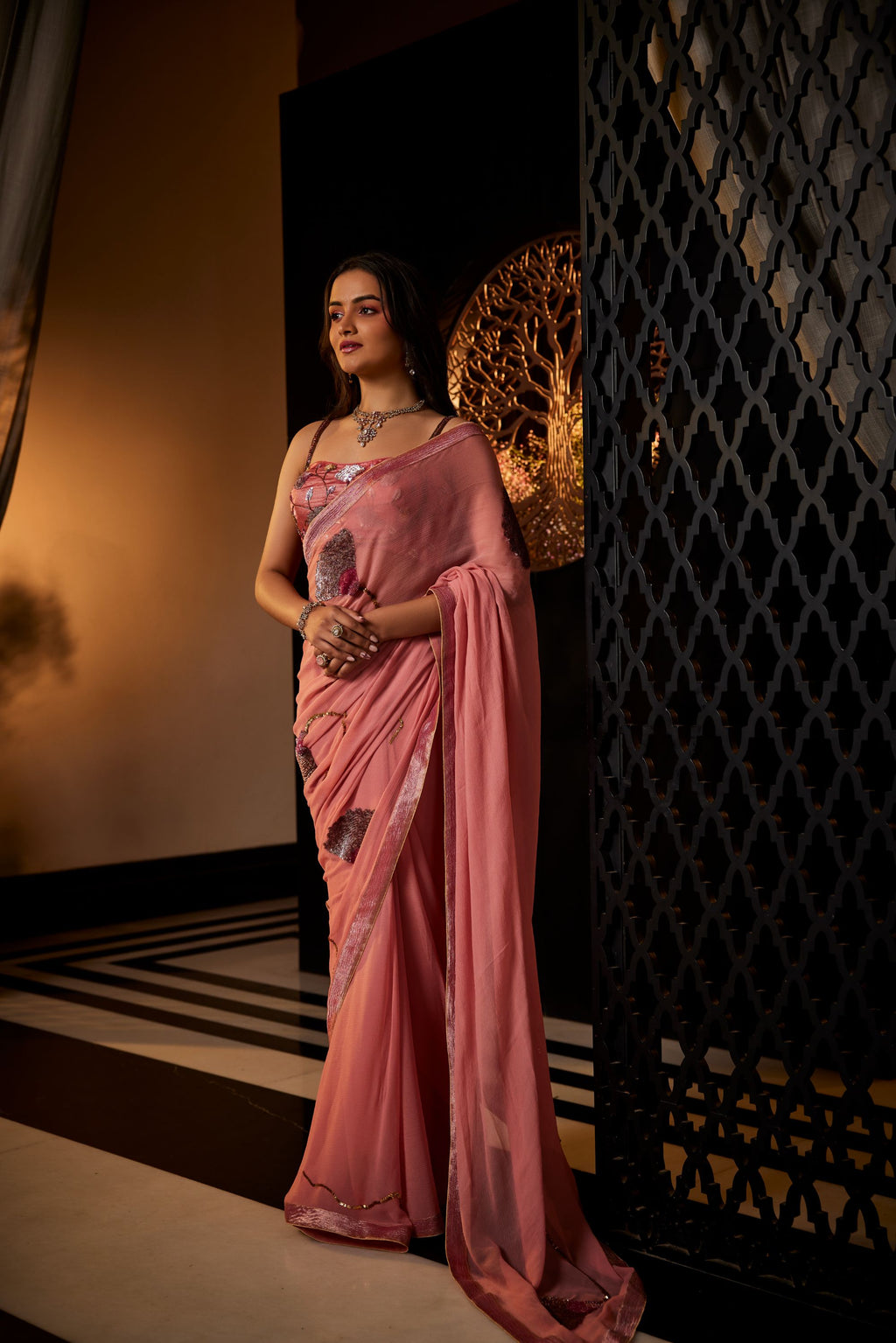Pink Chiffon Saree