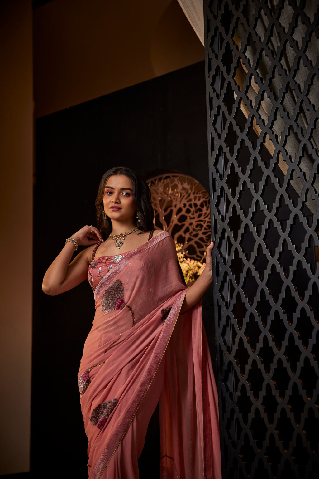 Pink Chiffon Saree