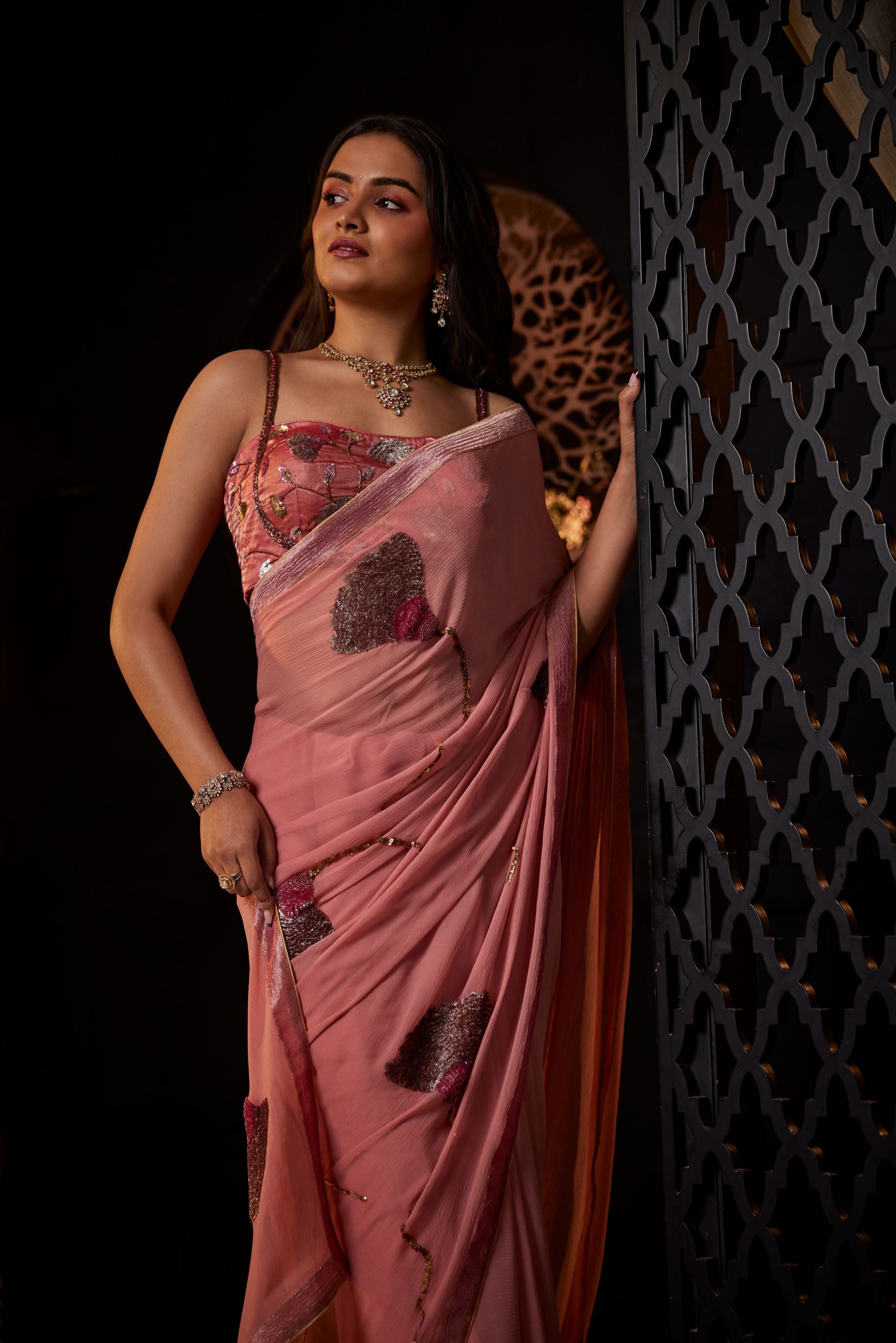 Pink Chiffon Saree