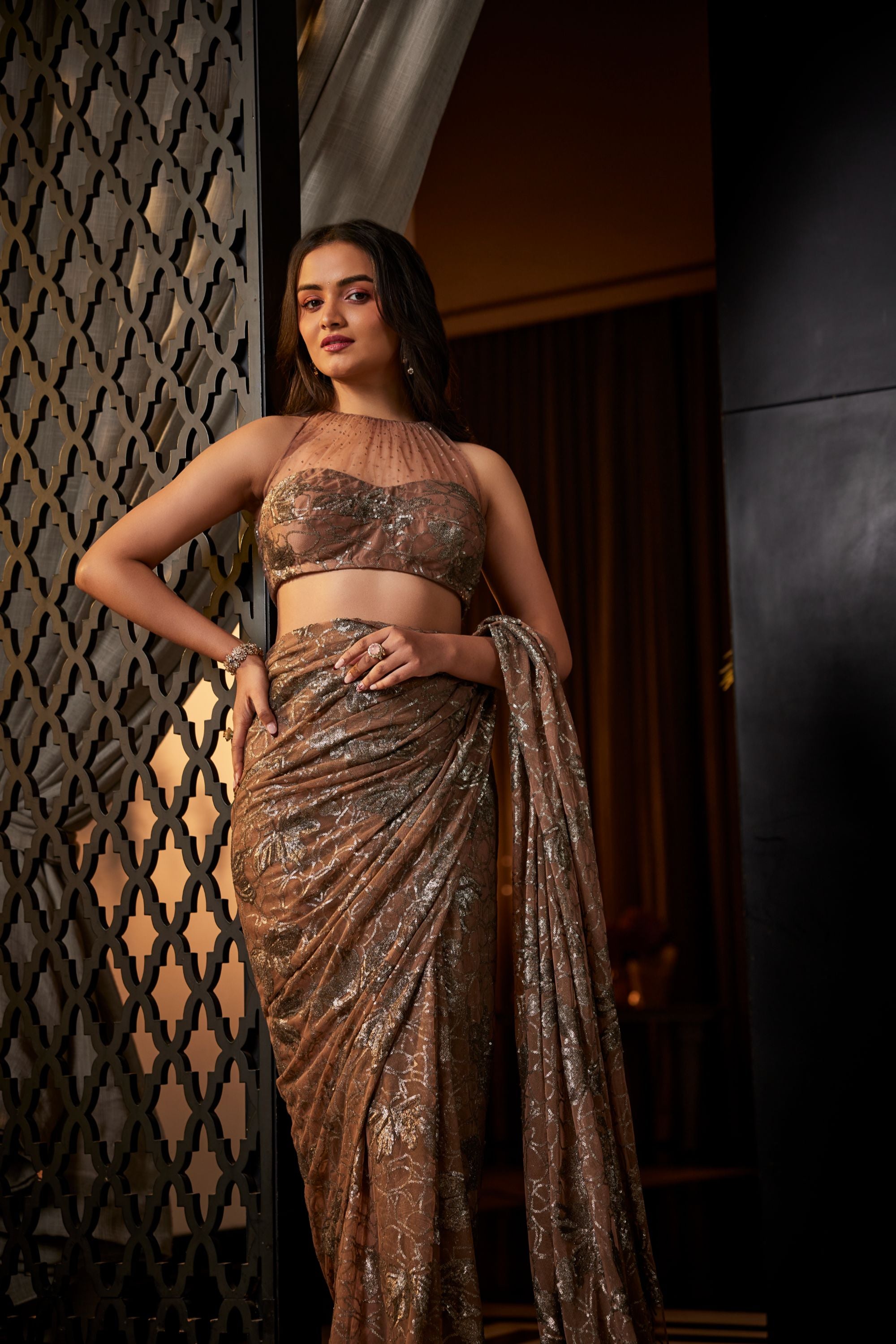 Dull Pink Pre Stitched Saree