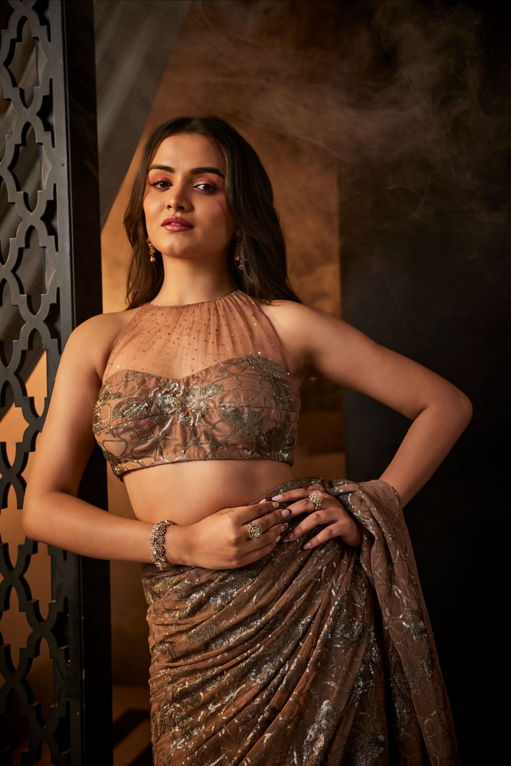 Dull Pink Pre Stitched Saree