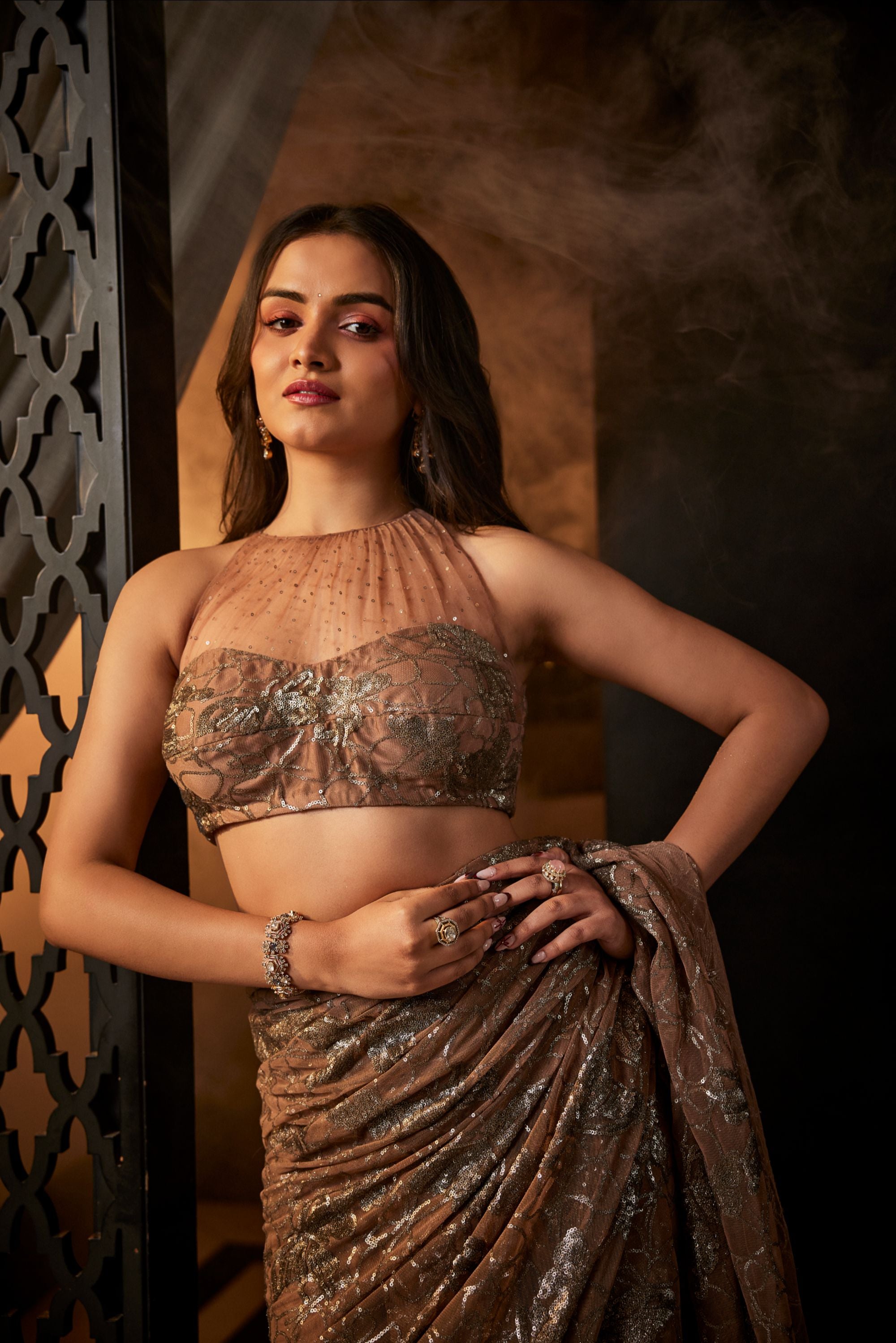 Dull Pink Pre Stitched Saree