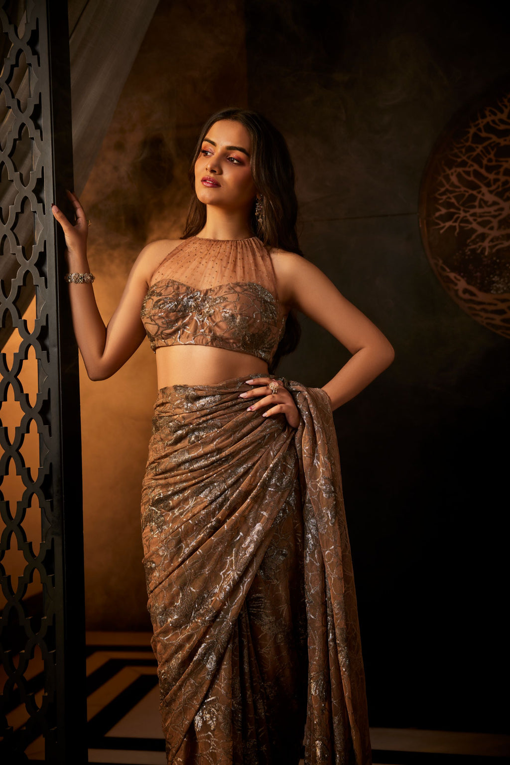 Dull Pink Pre Stitched Saree