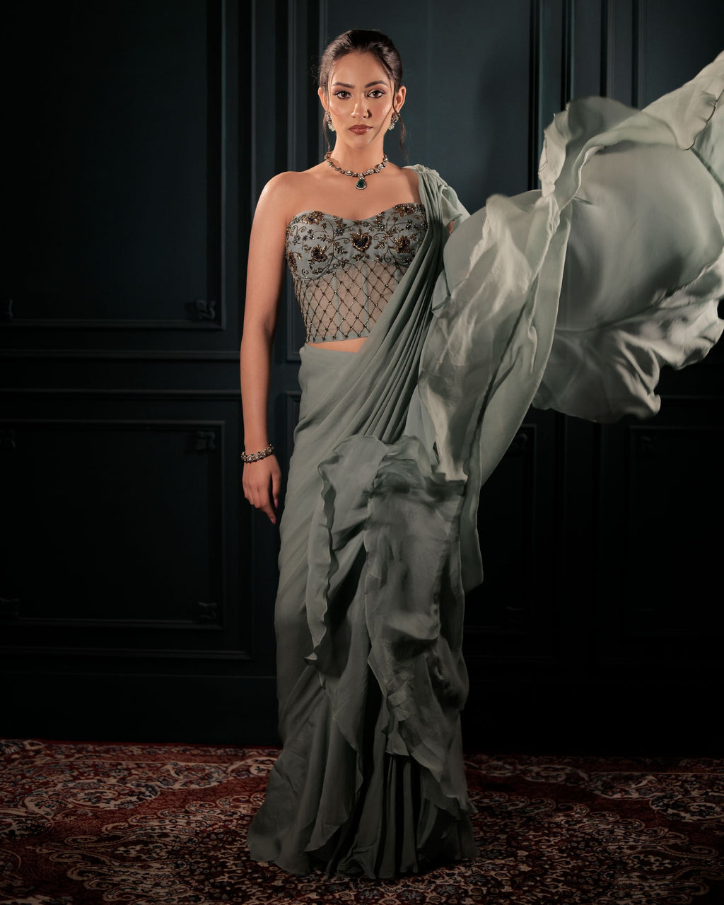 Ruffle Pre Stitched Saree