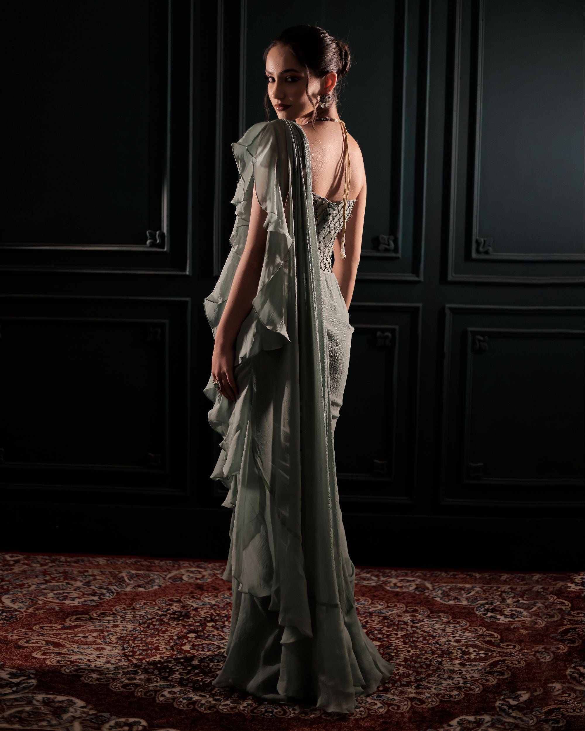 Ruffle Pre Stitched Saree