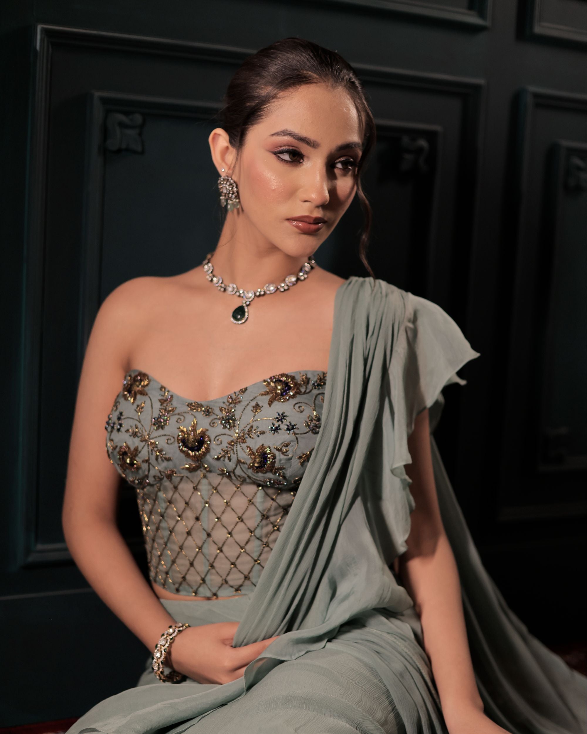 Ruffle Pre Stitched Saree