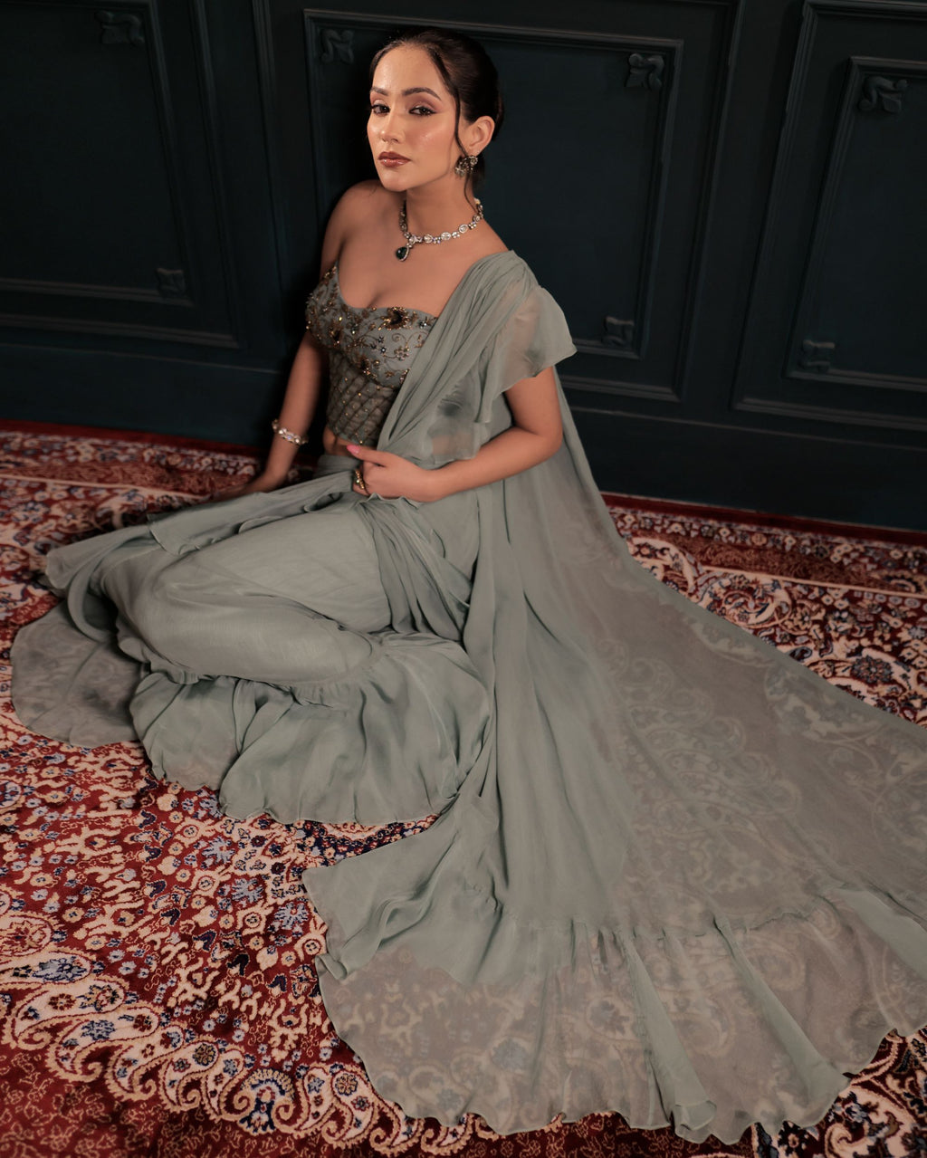 Ruffle Pre Stitched Saree