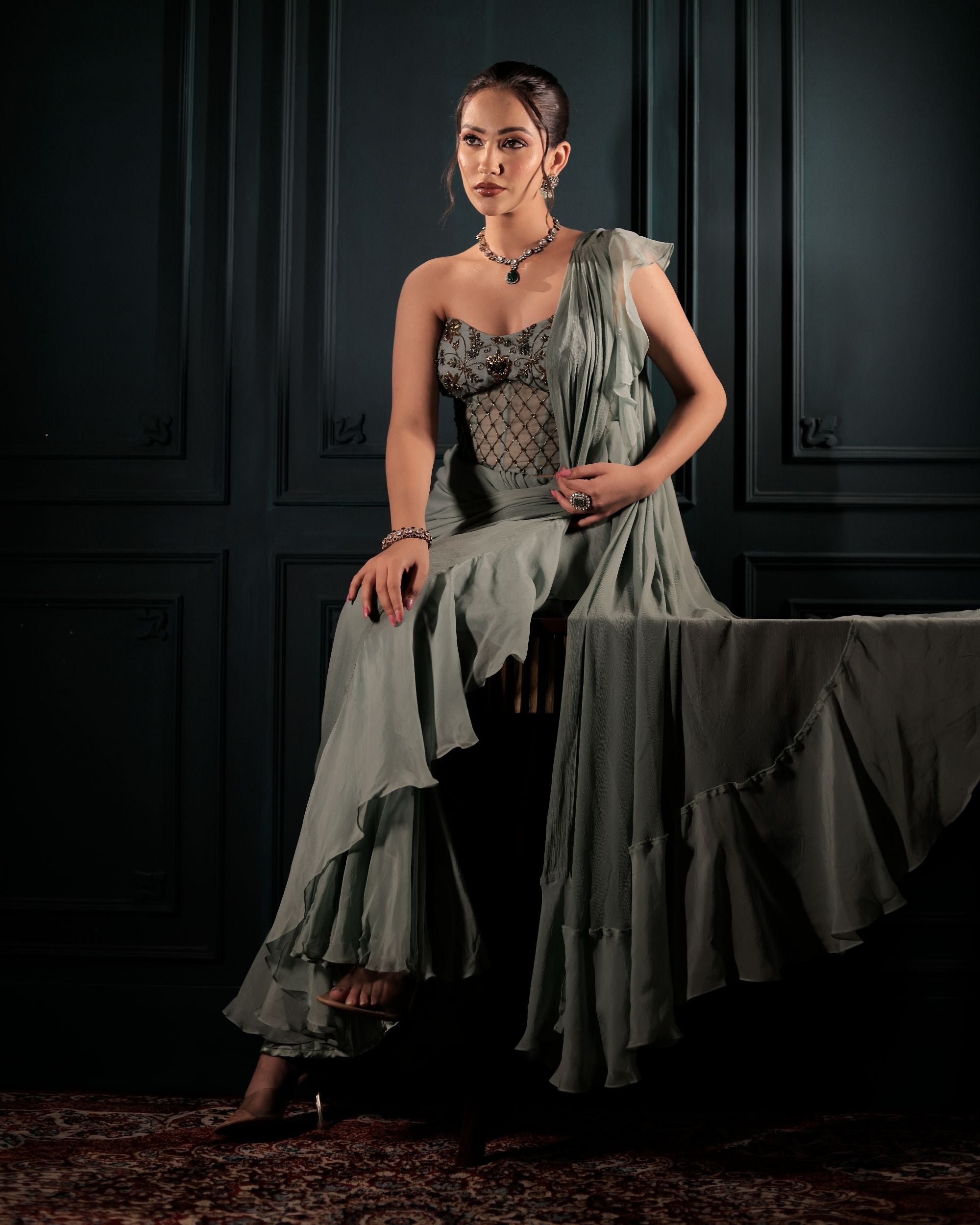 Ruffle Pre Stitched Saree