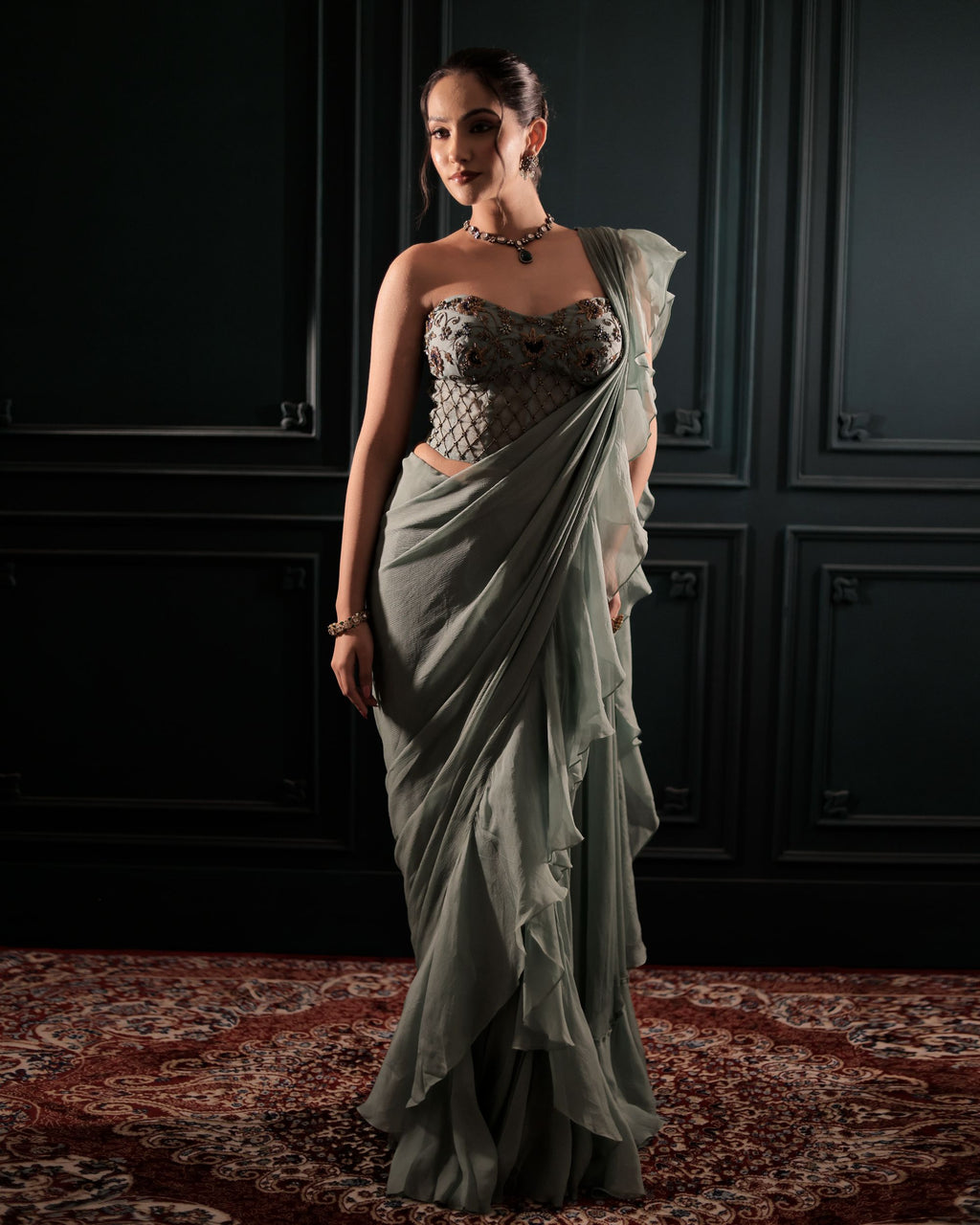 Ruffle Pre Stitched Saree