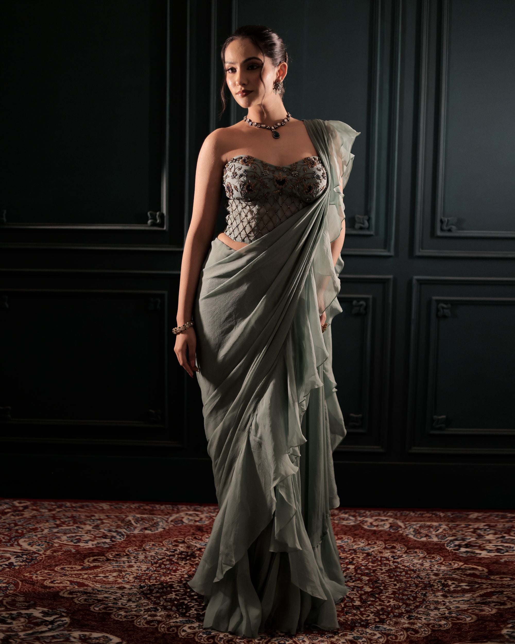 Ruffle Pre Stitched Saree