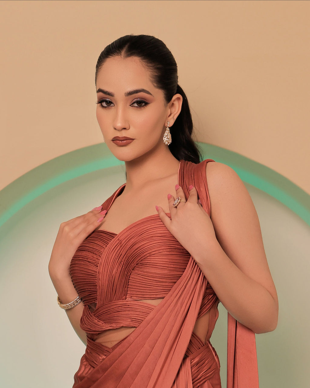 Coral Satin Saree Gown