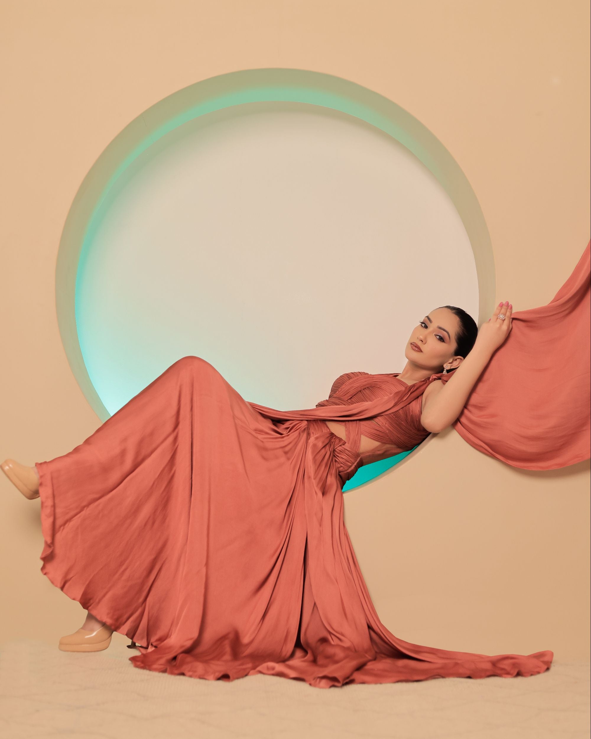 Coral Satin Saree Gown