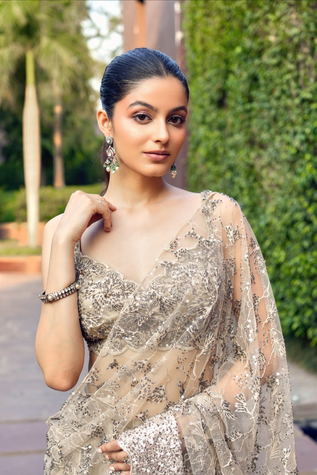 Golden Beige Pre Drape Saree