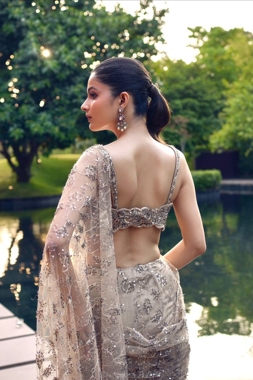 Golden Beige Pre Drape Saree