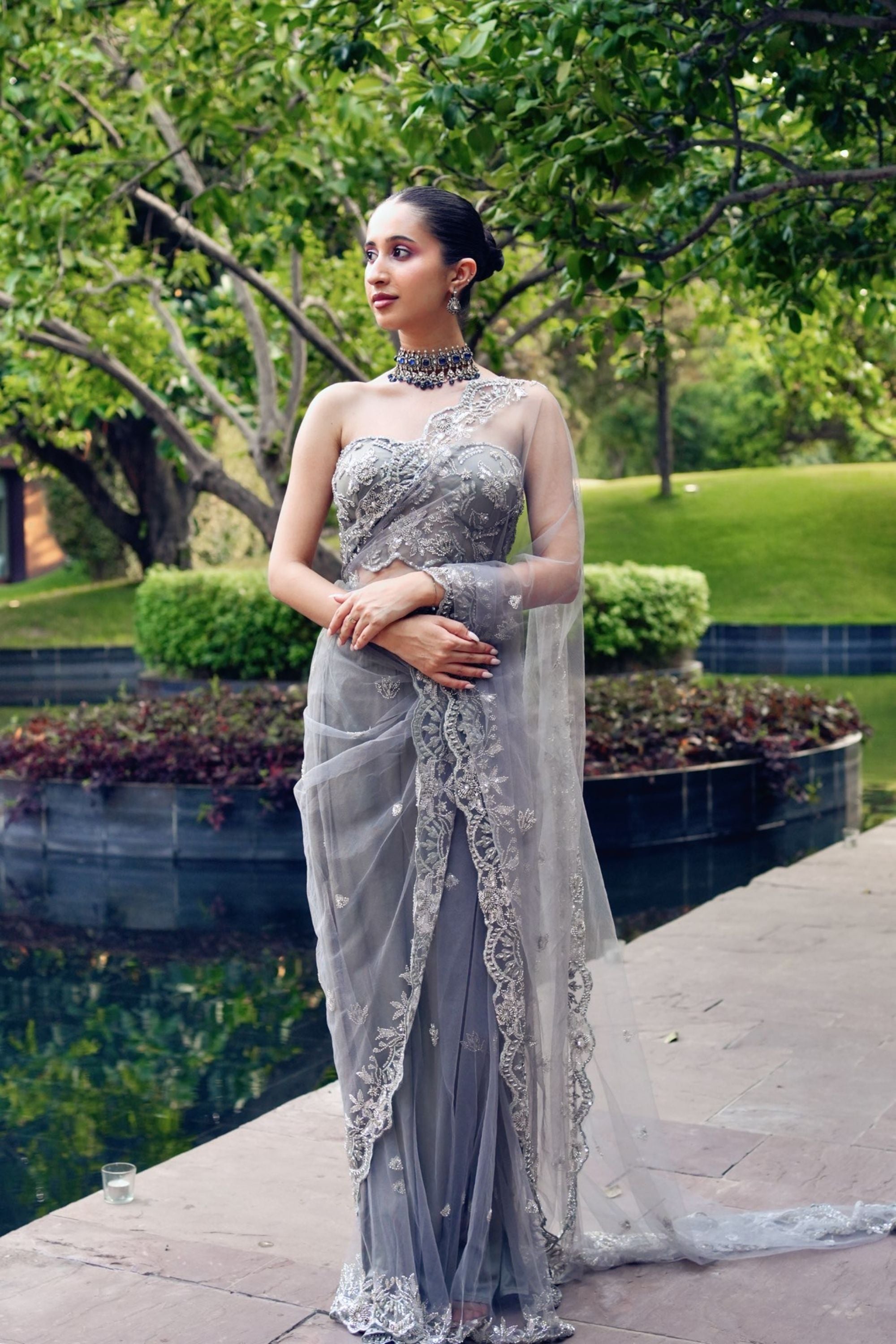 Powder Blue Pre Drape Saree