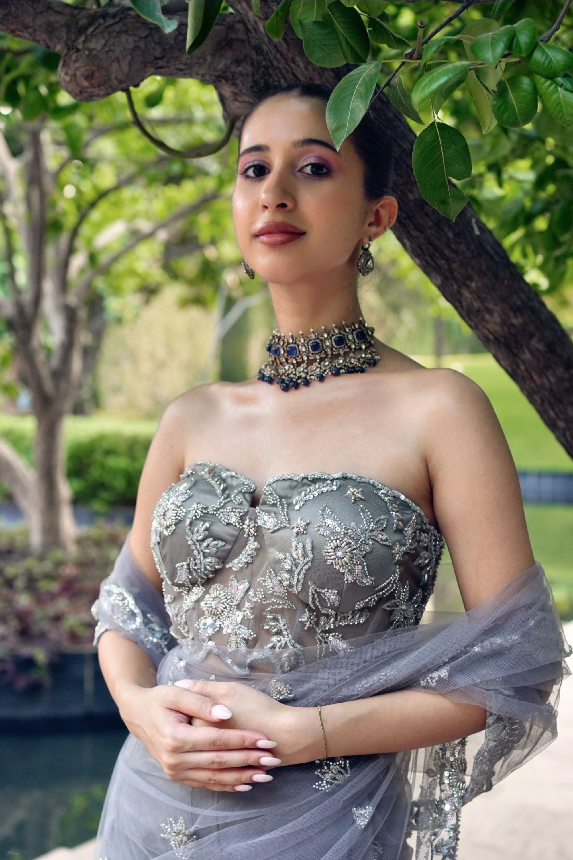 Powder Blue Pre Drape Saree