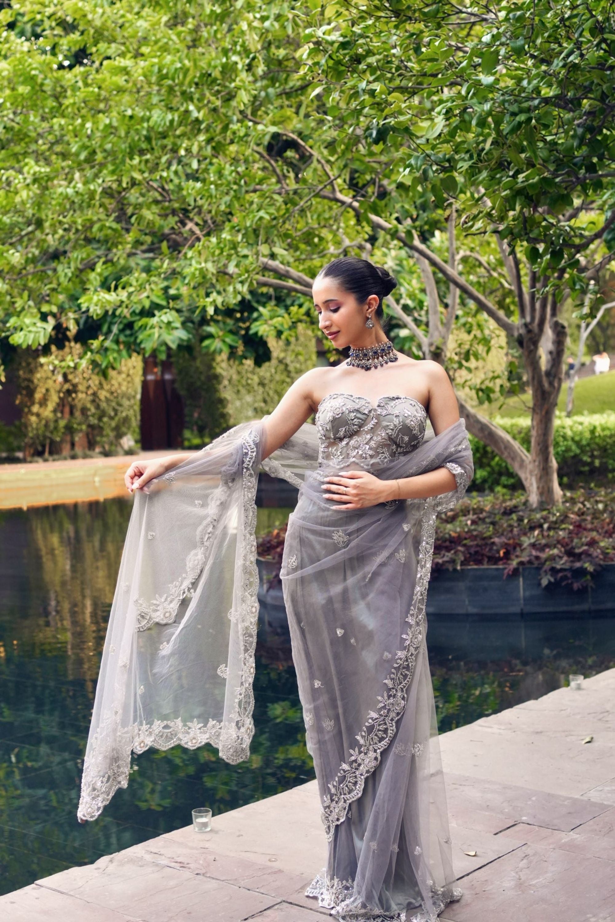 Powder Blue Pre Drape Saree