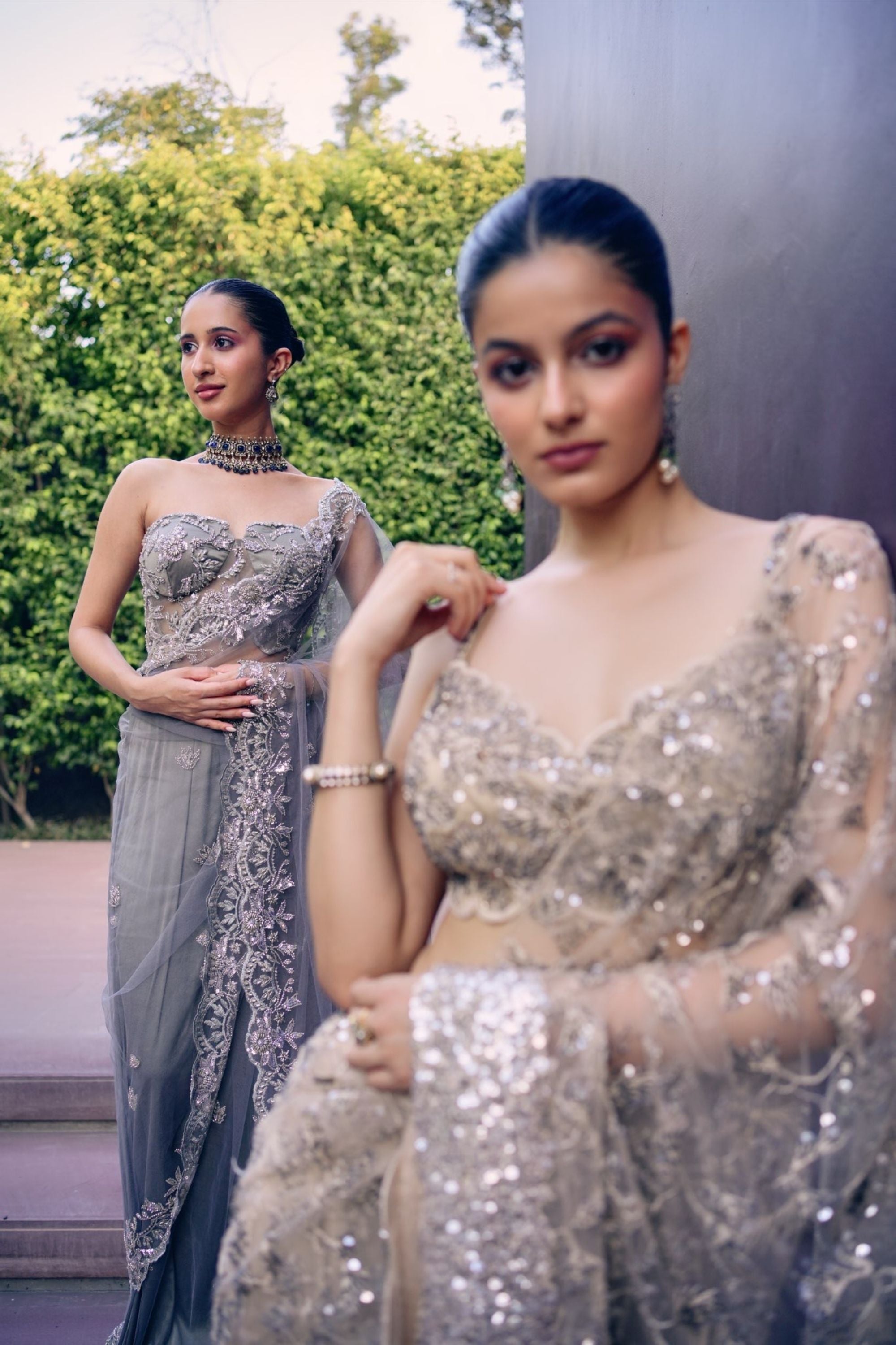 Golden Beige Pre Drape Saree