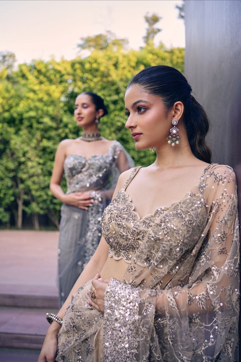 Golden Beige Pre Drape Saree