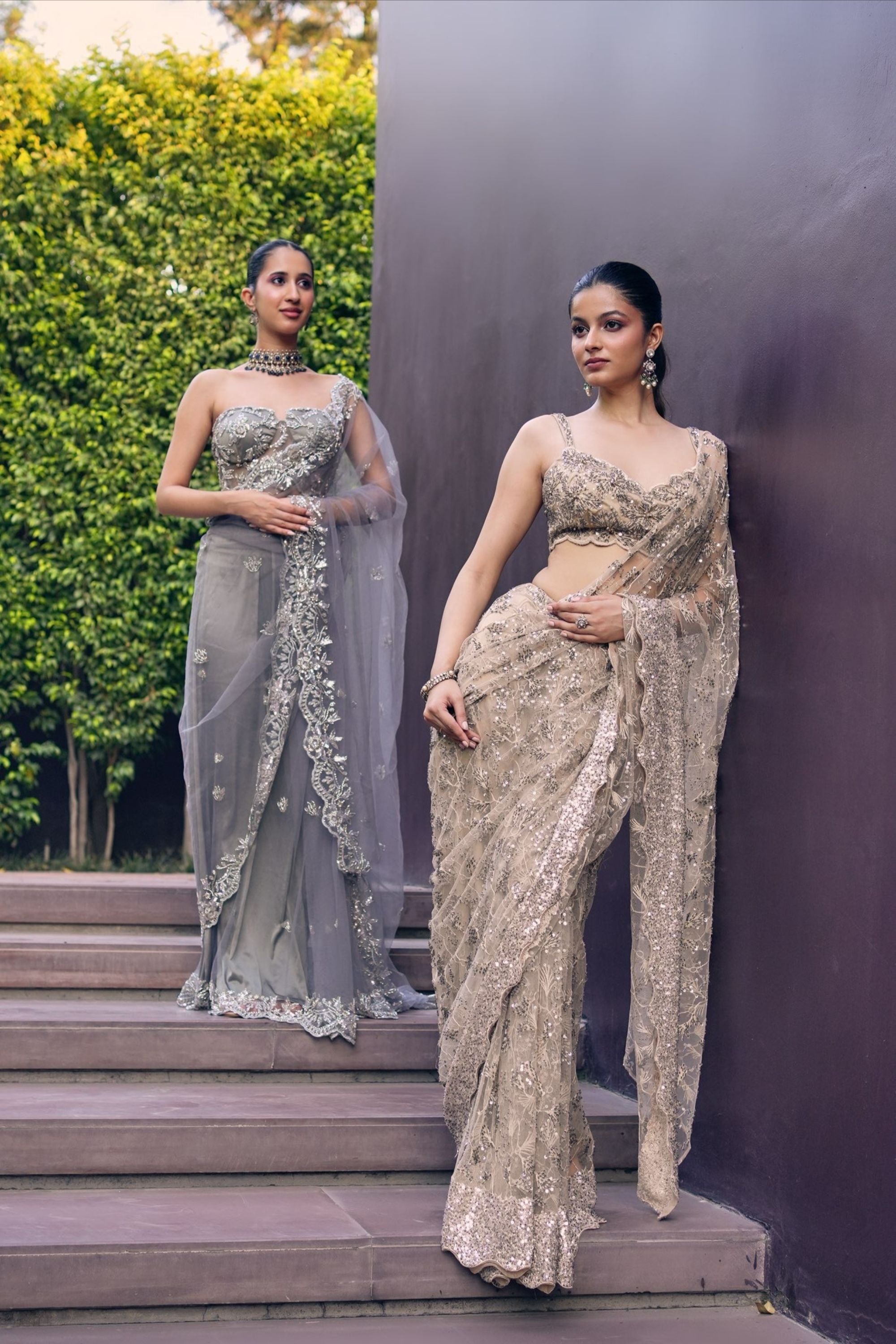 Golden Beige Pre Drape Saree