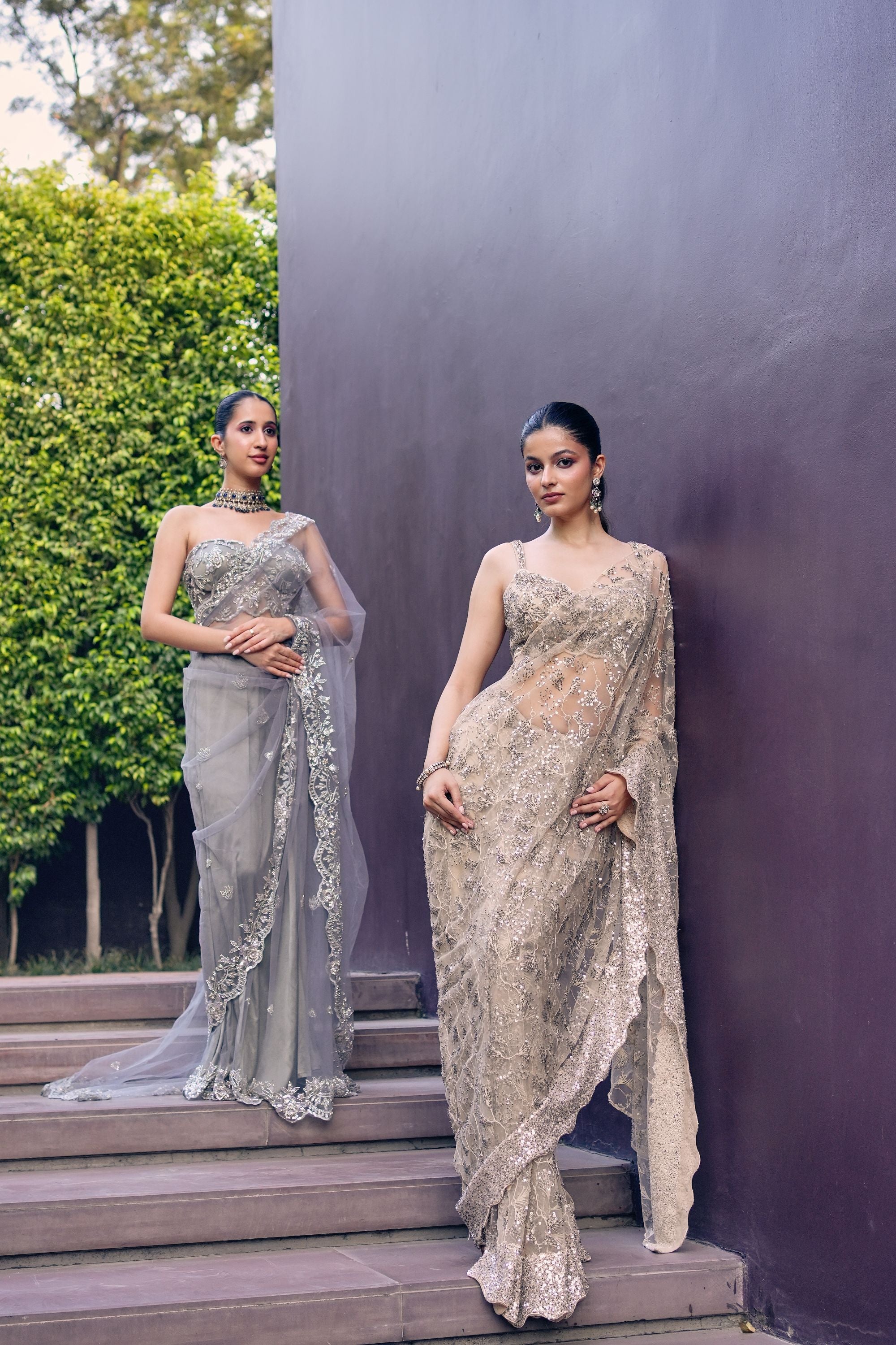 Golden Beige Pre Drape Saree